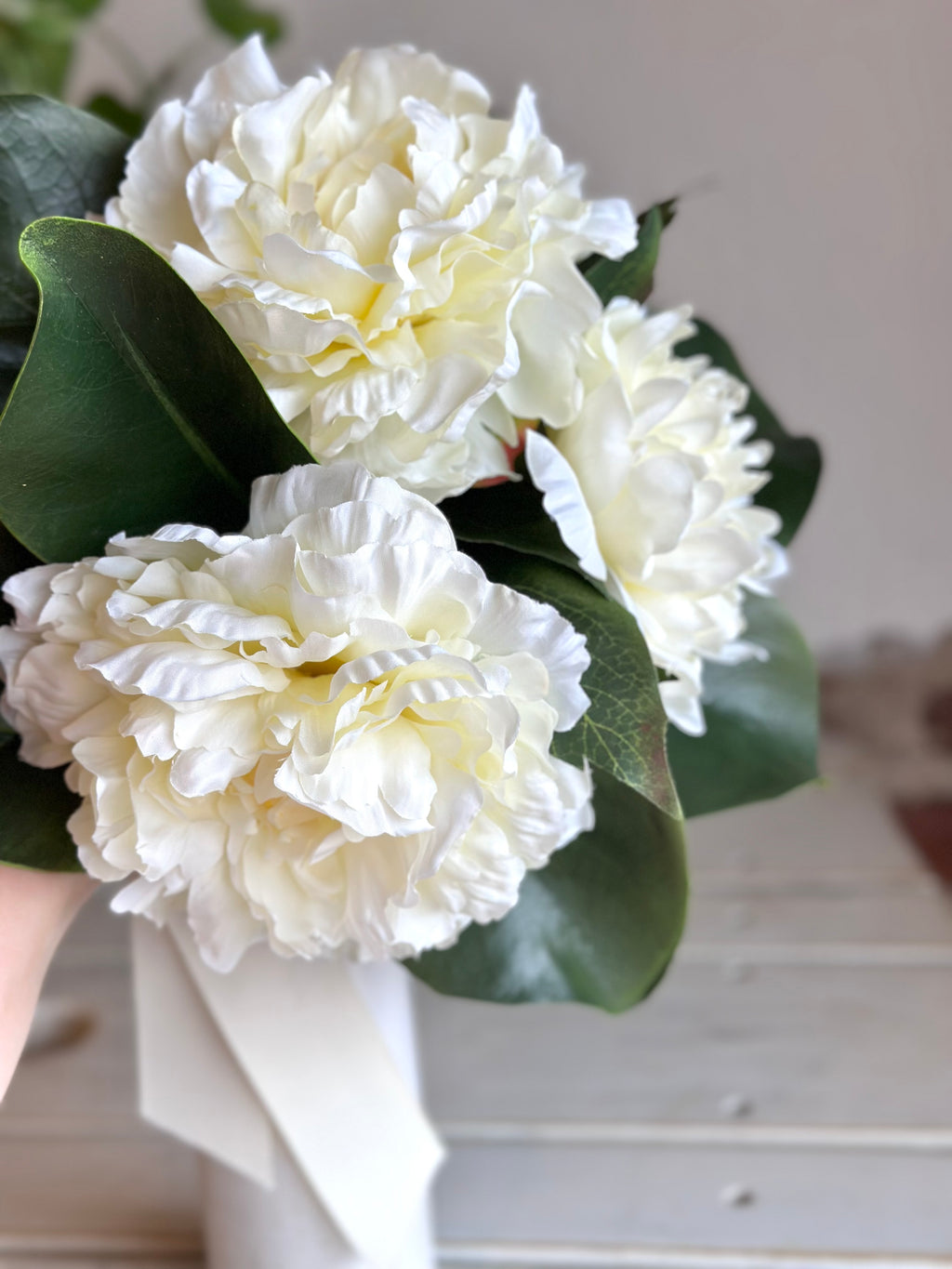 Cream Peony & Magnolia Leaf Bouquet