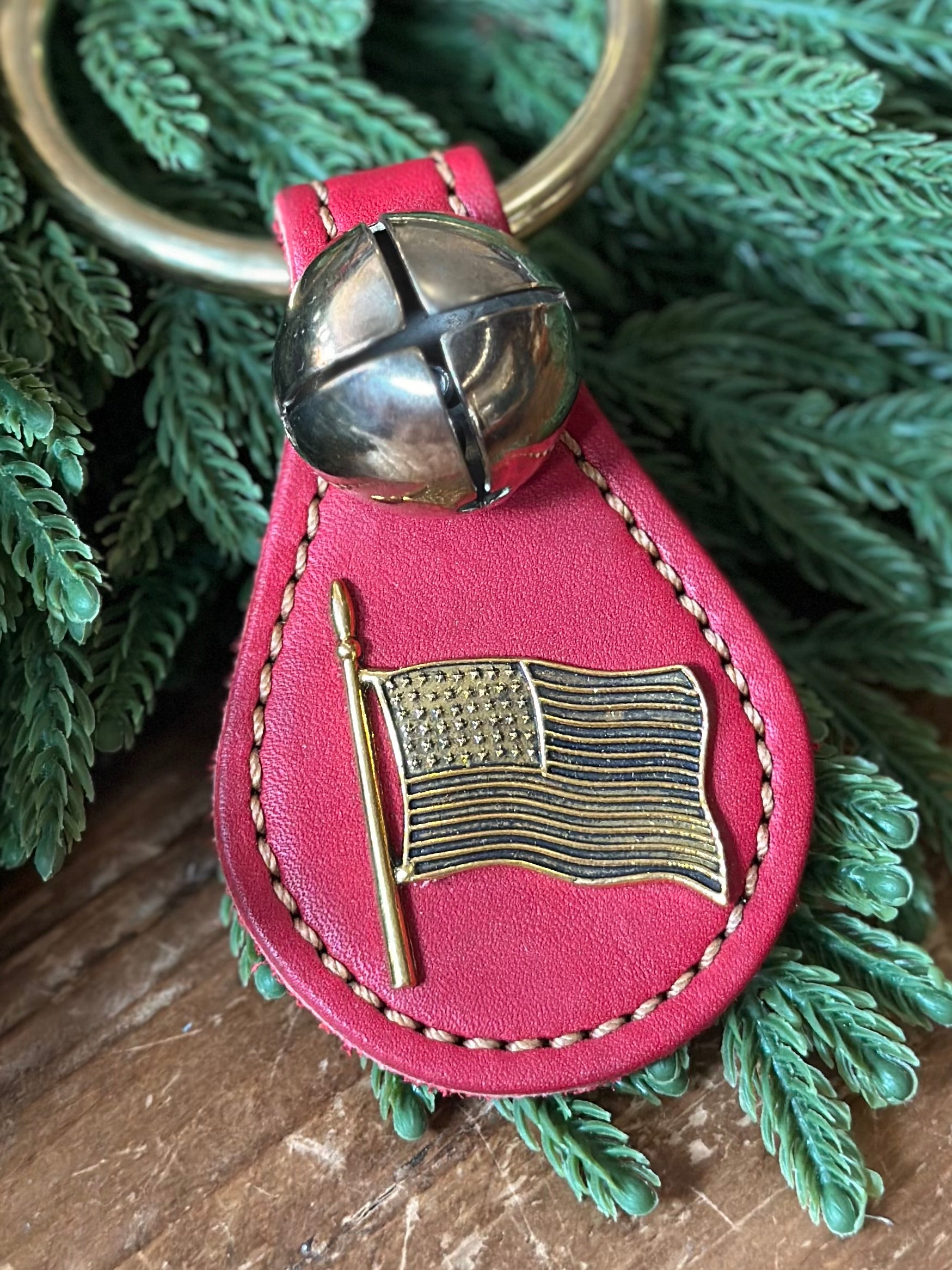 Flag with Single Brass Bell on Ring- Red Leather