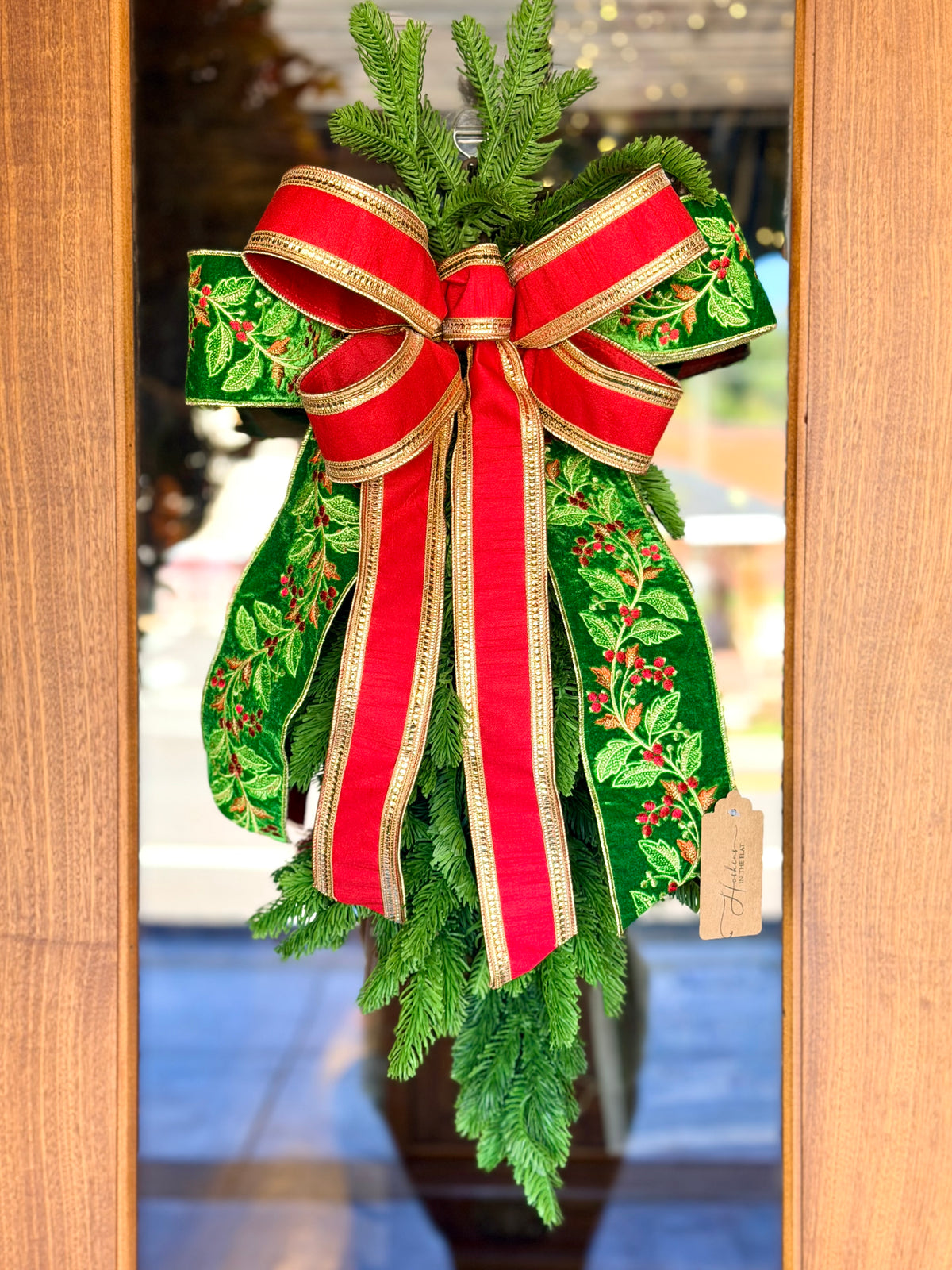 Holly Embroidered Bow & Swag
