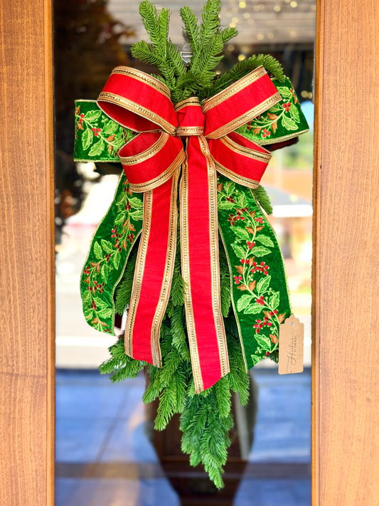 Holly Embroidered Bow & Swag