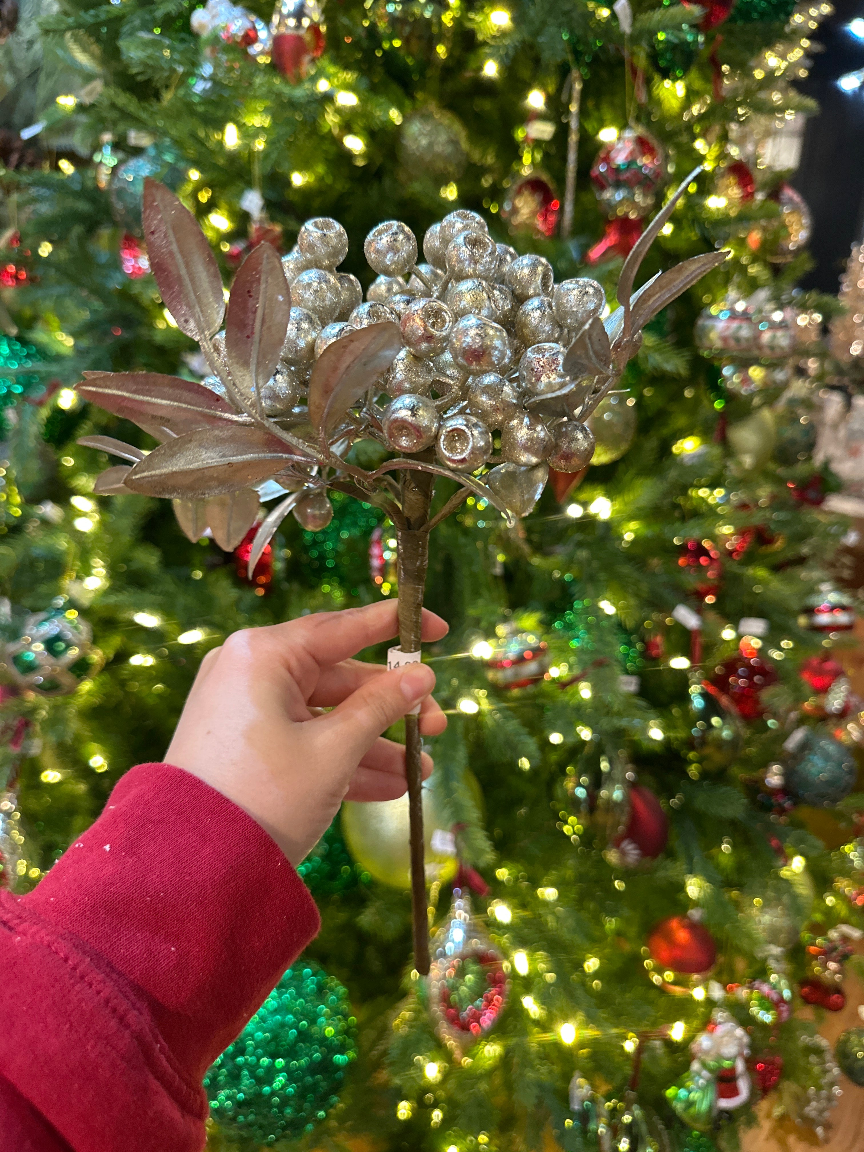 12" METALLIC GLITTER BERRY CLUSTER STEM