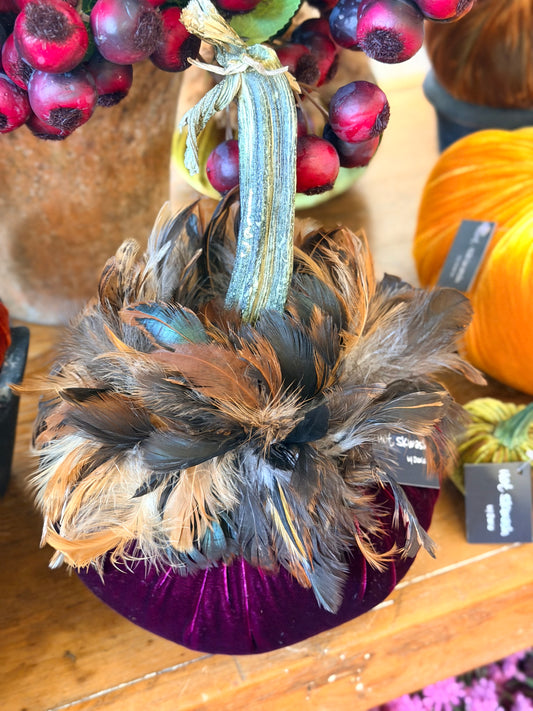 7" Plum Velvet Pumpkin with Chinchilla Collar