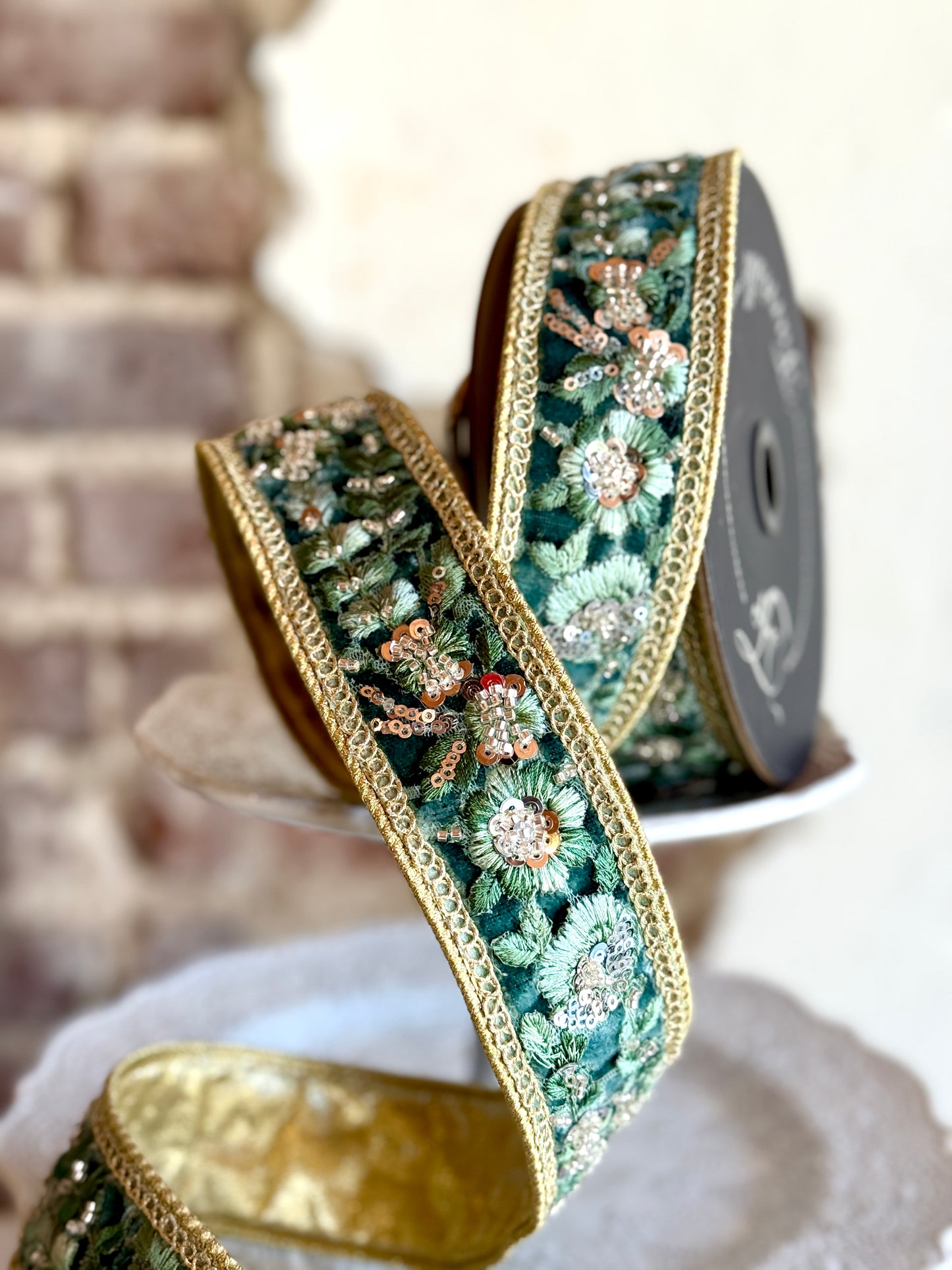 1.75” Celadon Garden Glint Ribbon