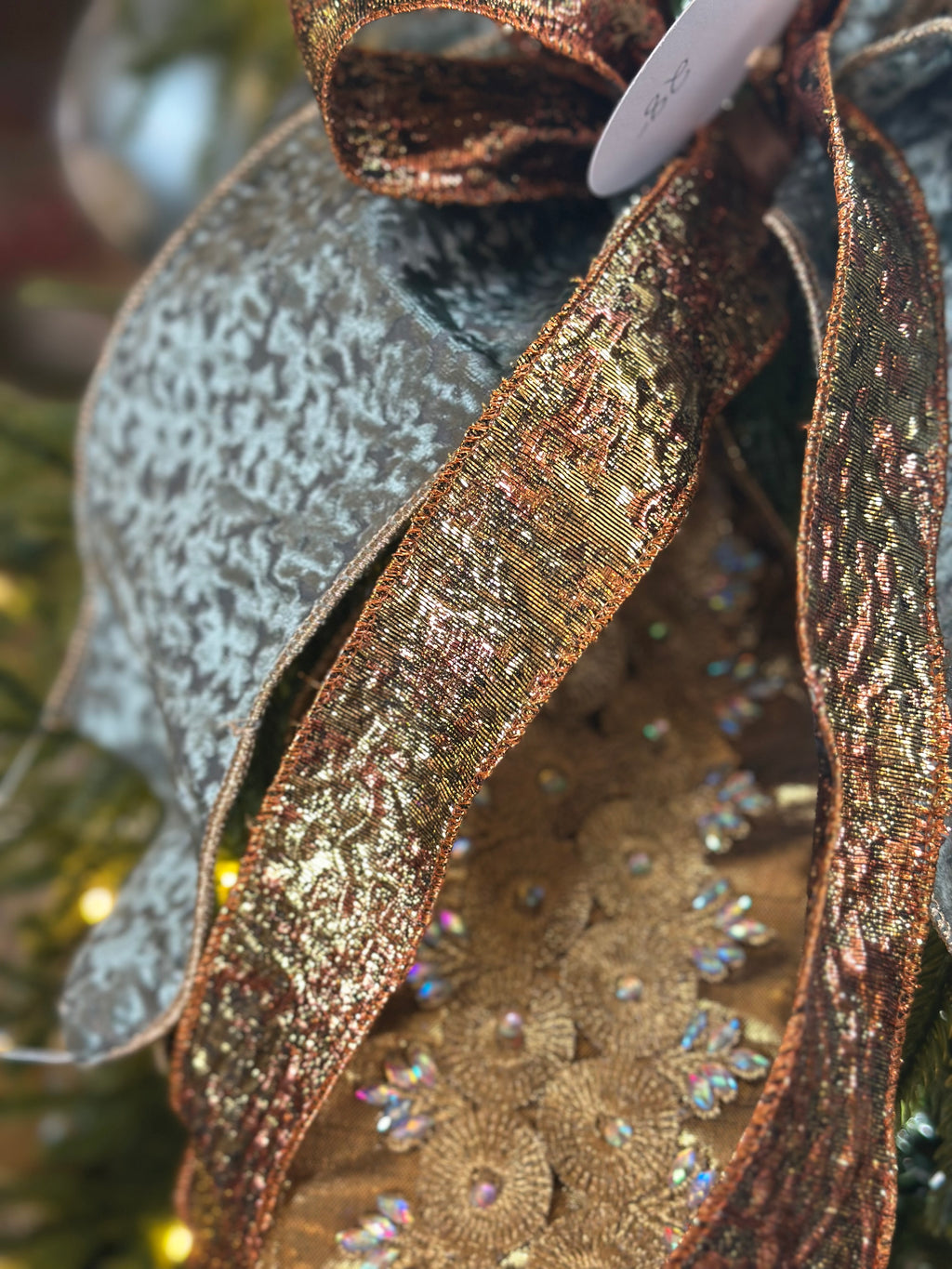 Gold Sequin & Celadon Blue Accent Tree Bow