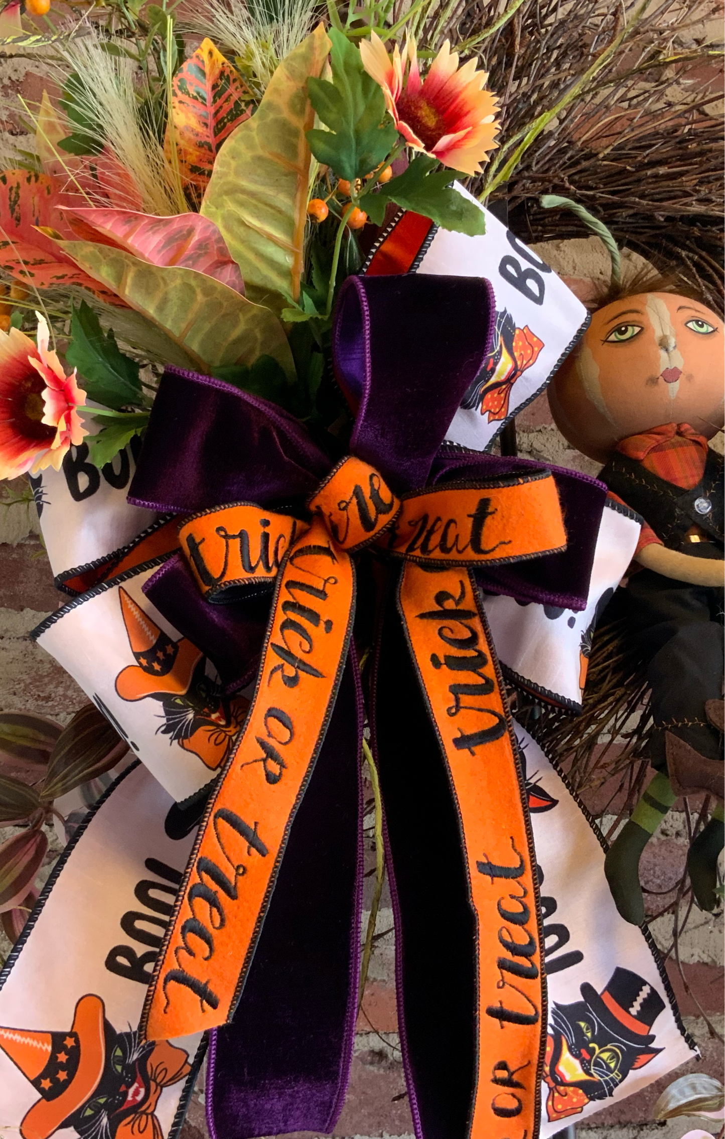 Pumpkin Boy with Bat Wreath