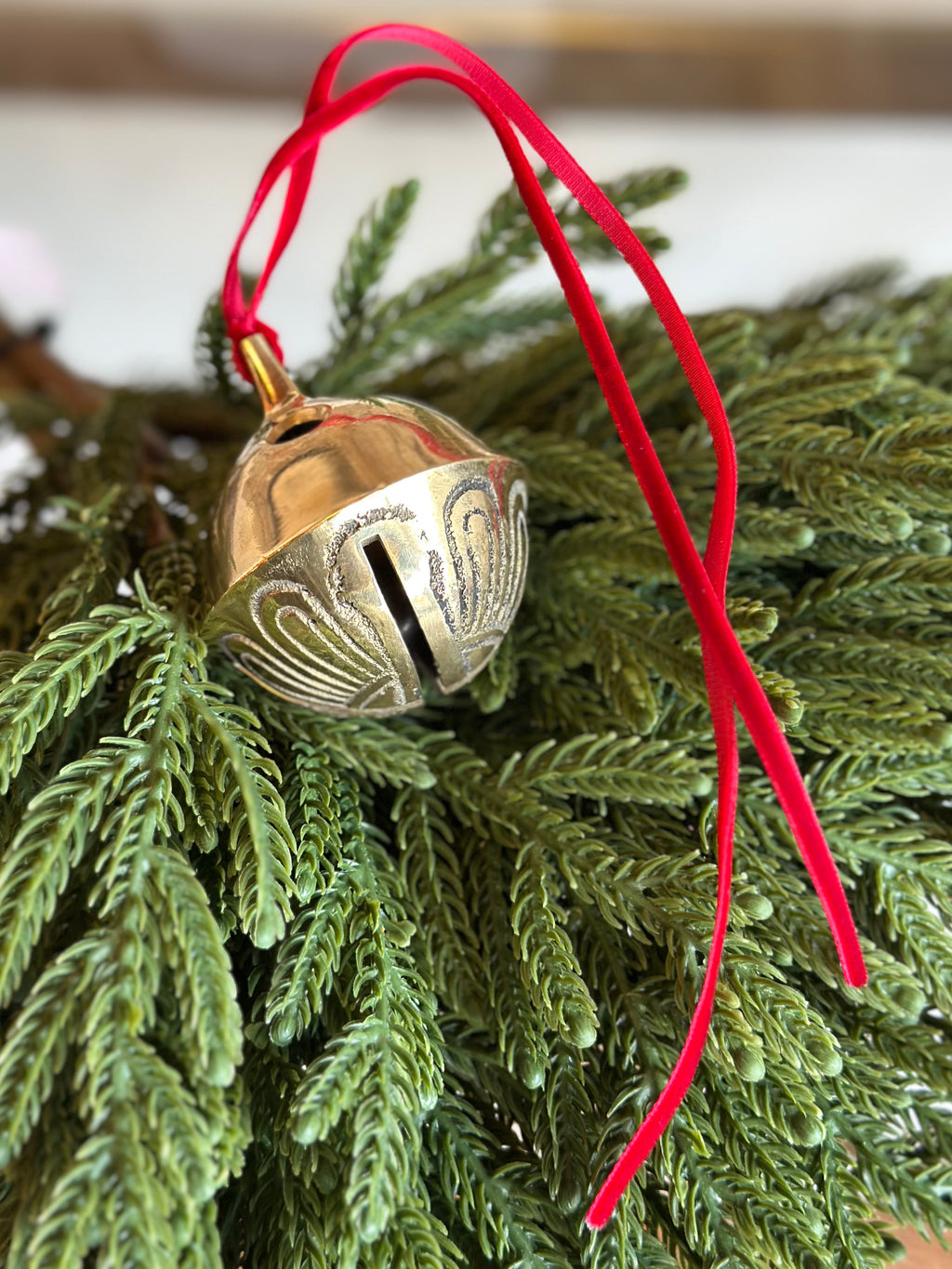 Large Brass Bell on Red Ribbon