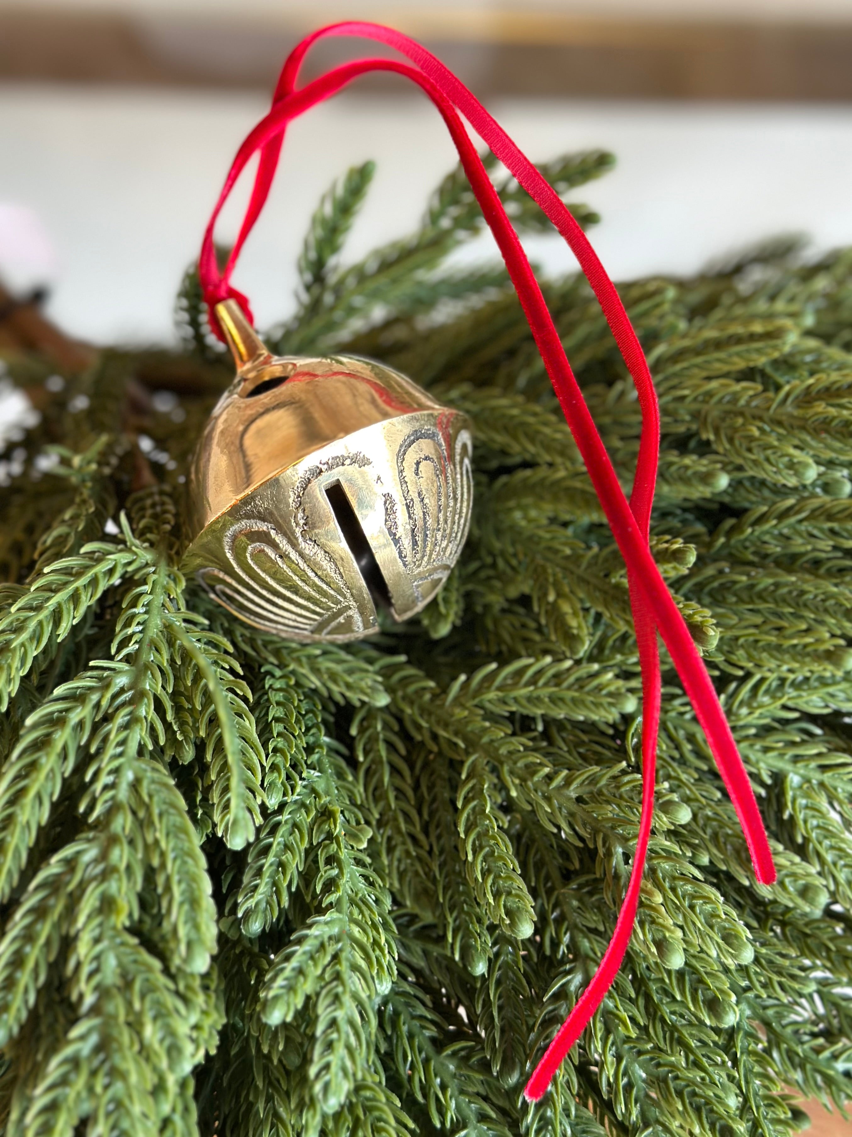Large Brass Bell on Red Ribbon