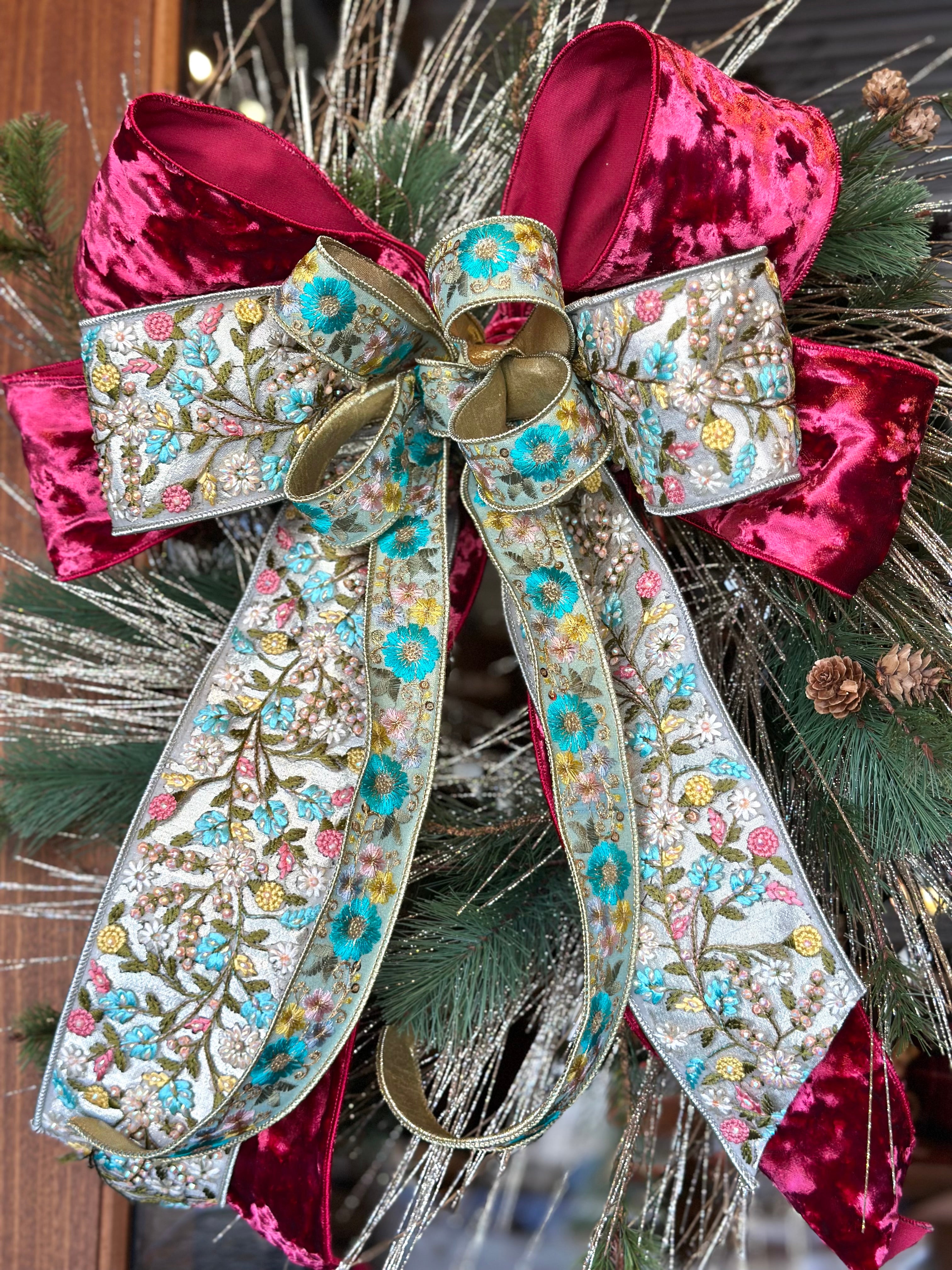 Floral Jewel Glitter Pine Wreath