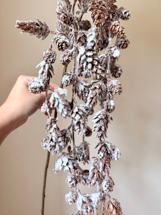 46" MINI SNOWY PINE CONE HANGING SPRAY