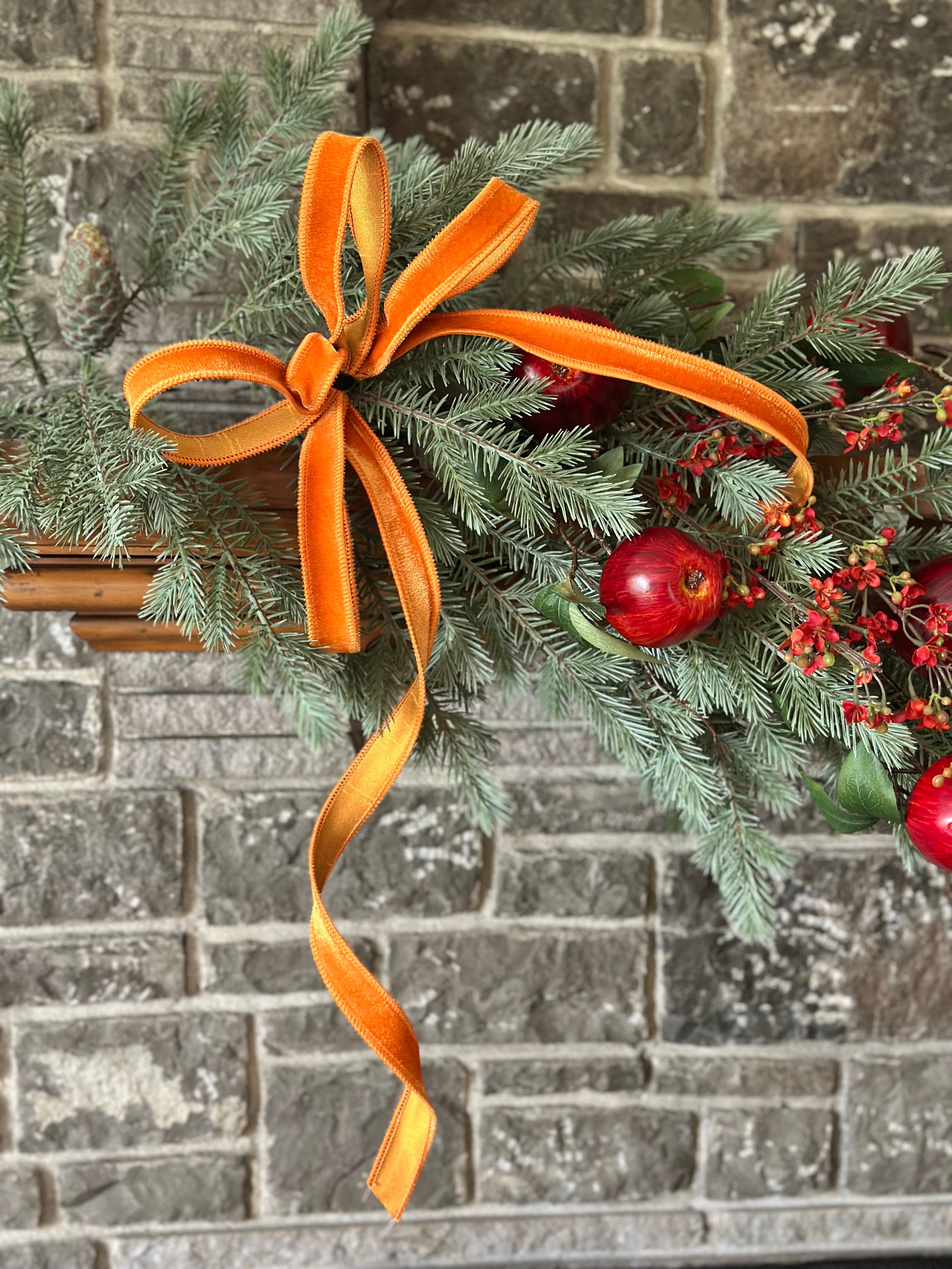 Pre-tied Orange Velvet Bow