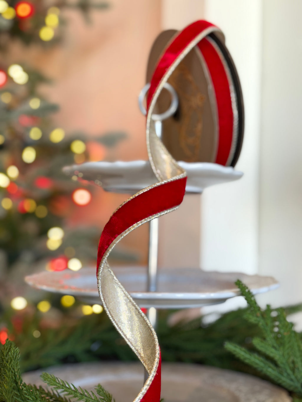 1" lush velvet metallic plat back, red