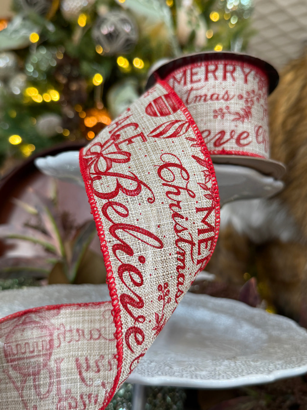 2.5" Linen Red Christmas Expressions, Natural