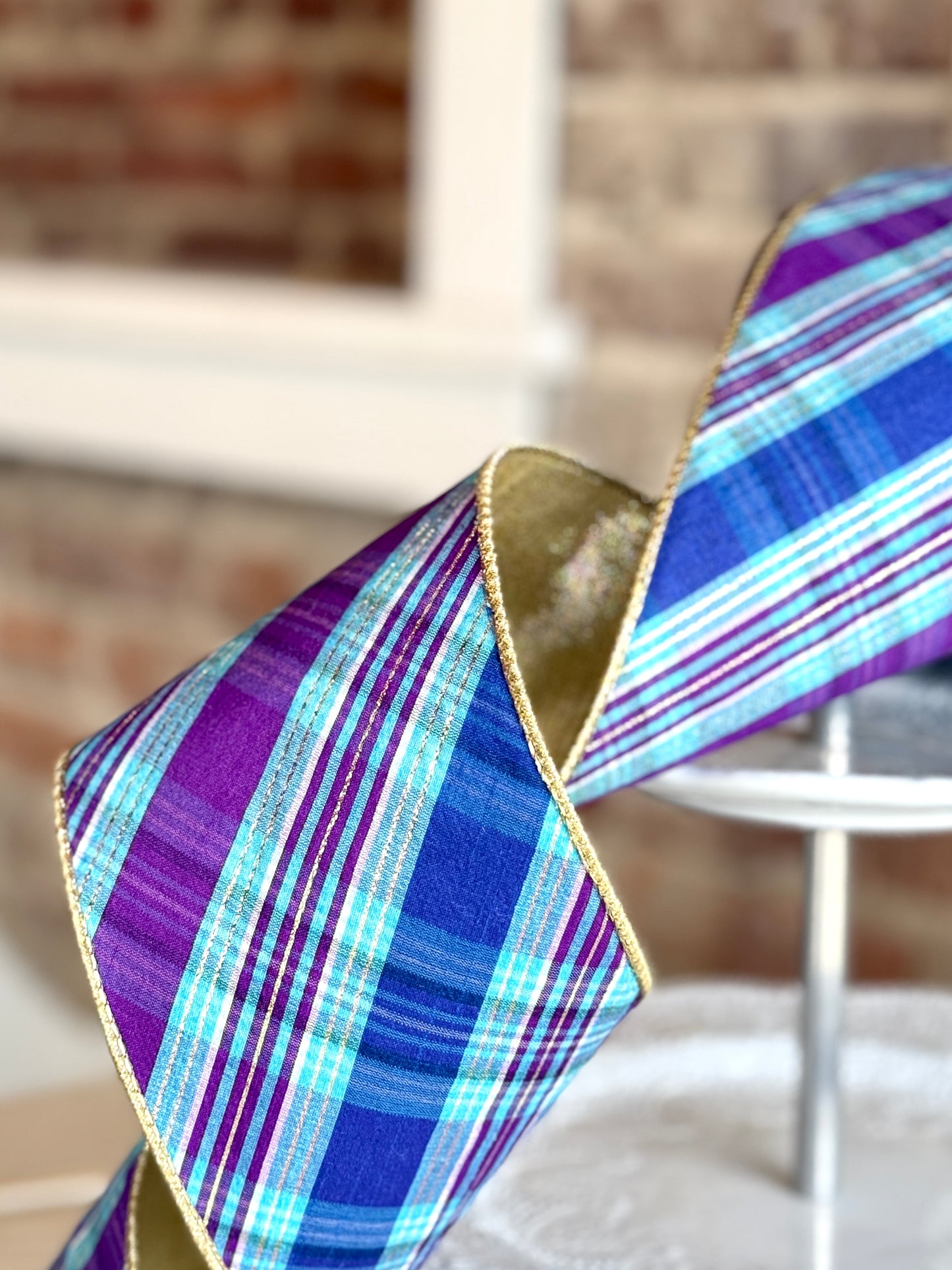 4” Dupion Plaid Bias Cut, Blue & Purple