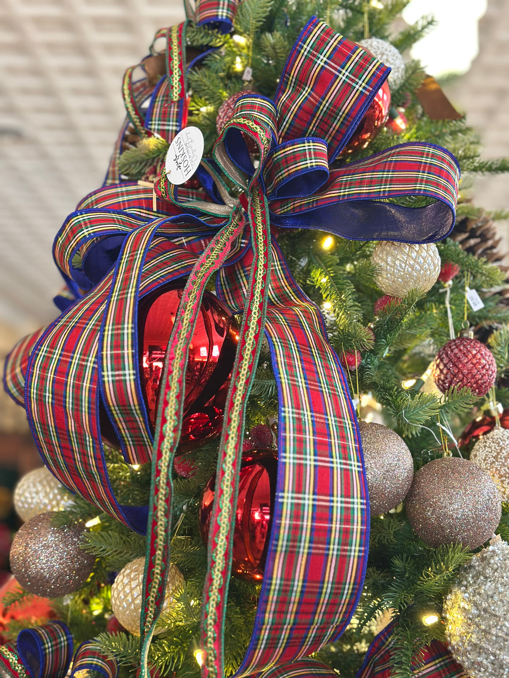 Plaid Blue/Gold Large Tree Bow