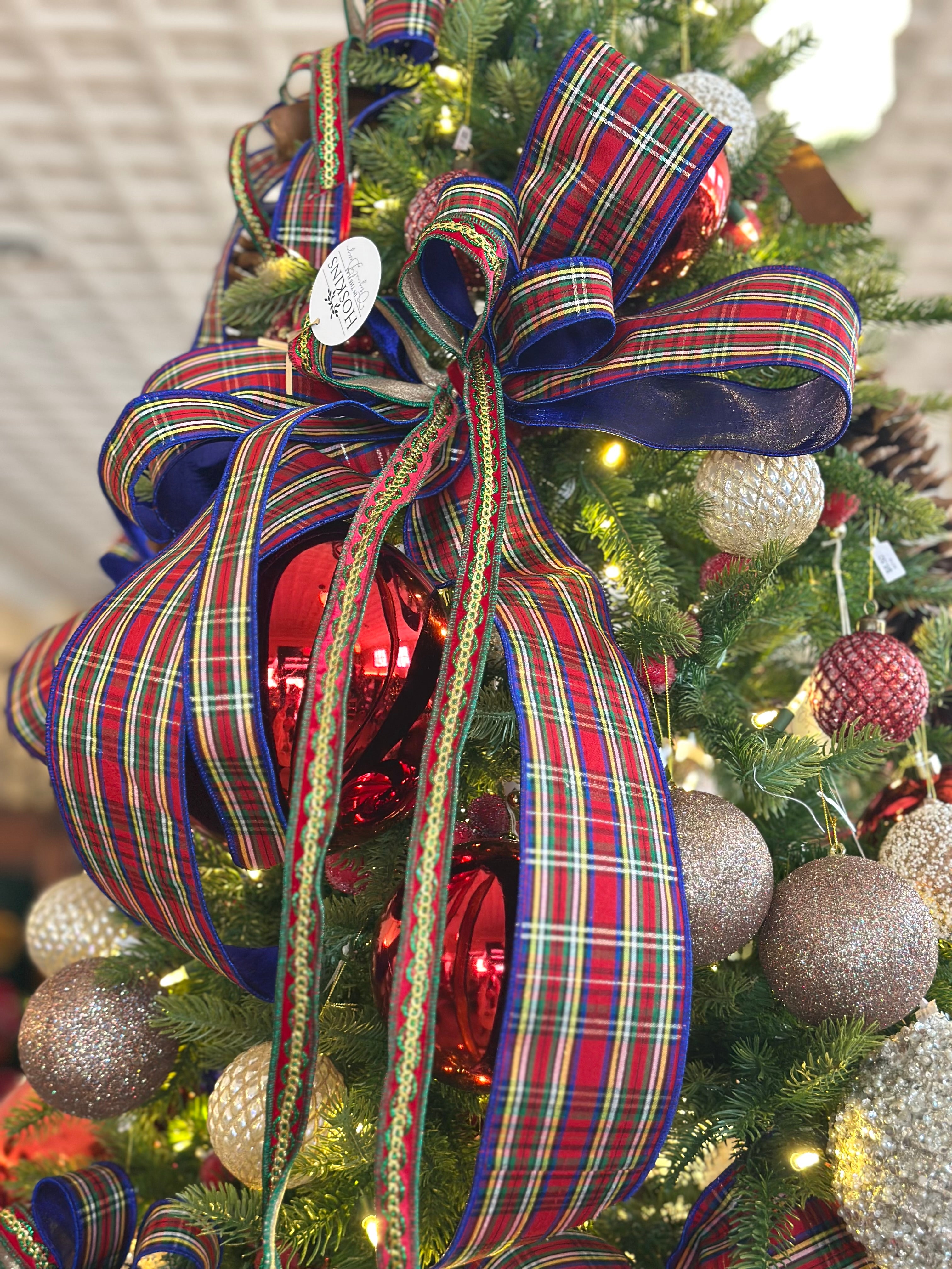 Plaid Blue/Gold Large Tree Bow