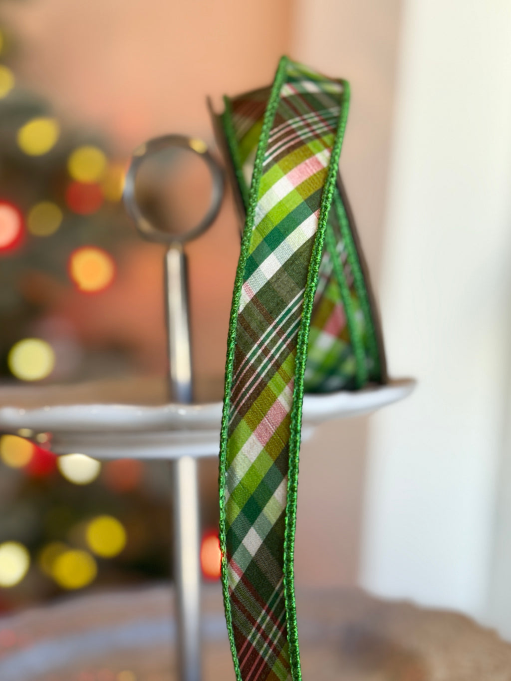 1" Dupion Bias Cut Plaid, Shades of Green