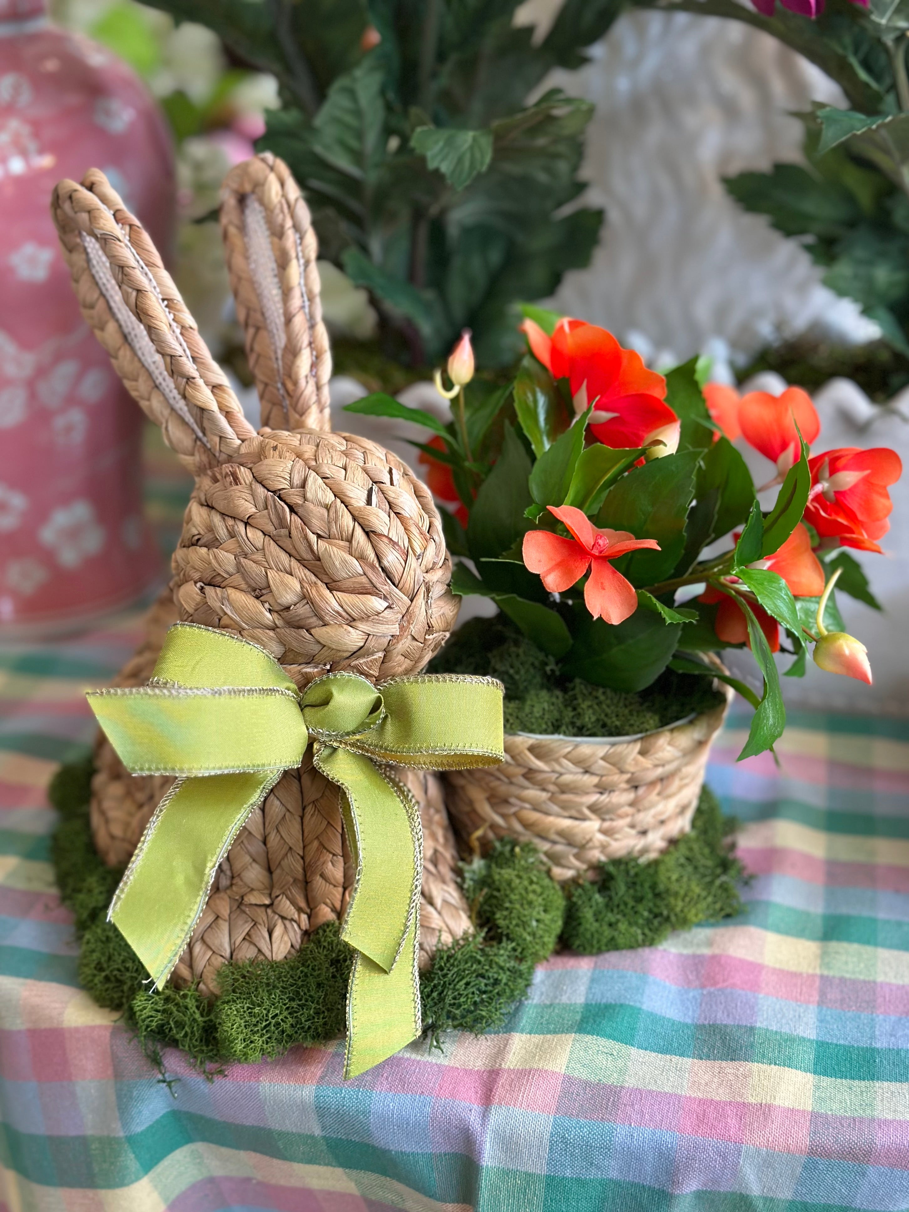 Wicker Bunny and Impatiens Flowers