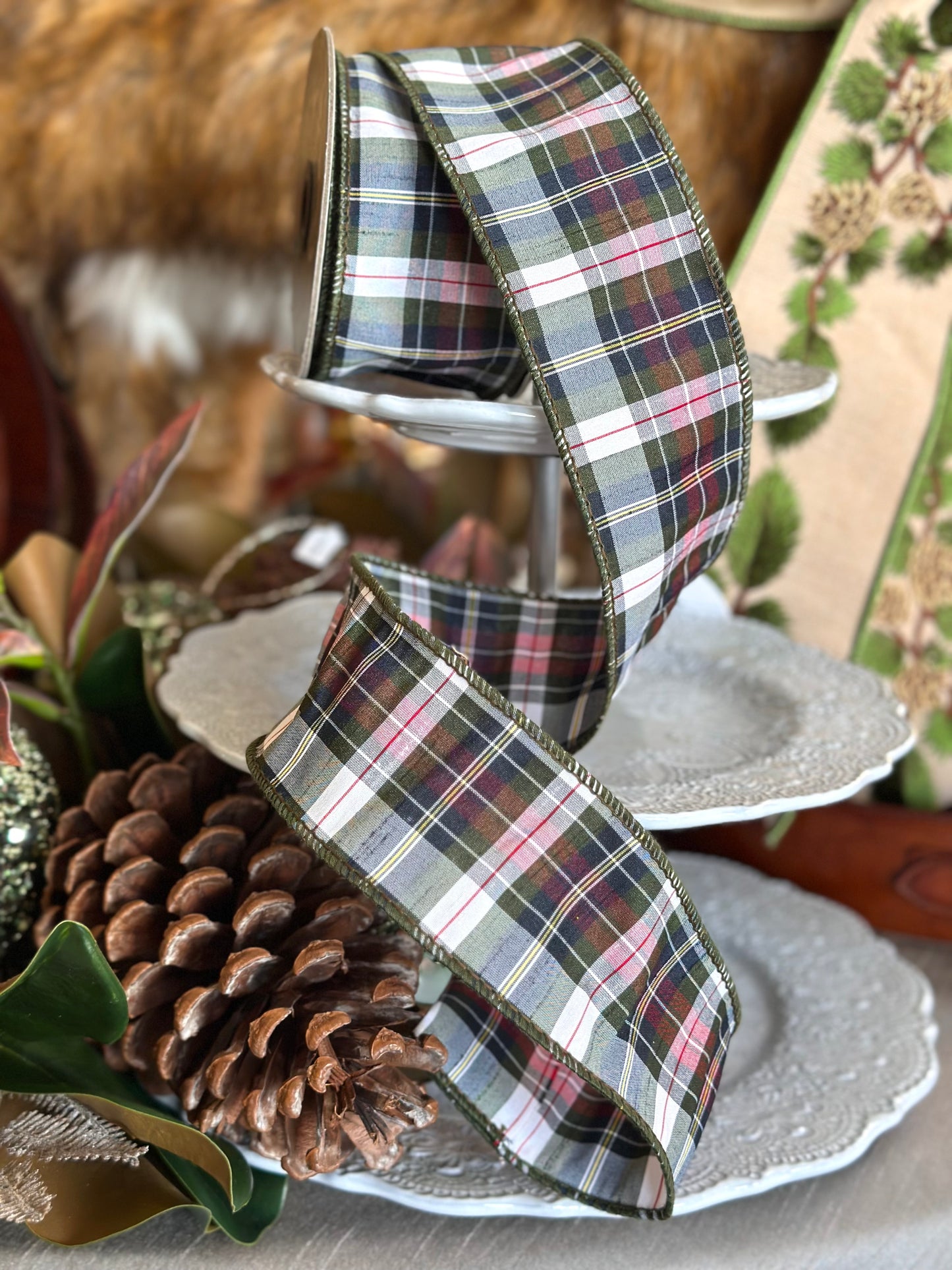2.5" Dupion, Red Green Blue Ribbon