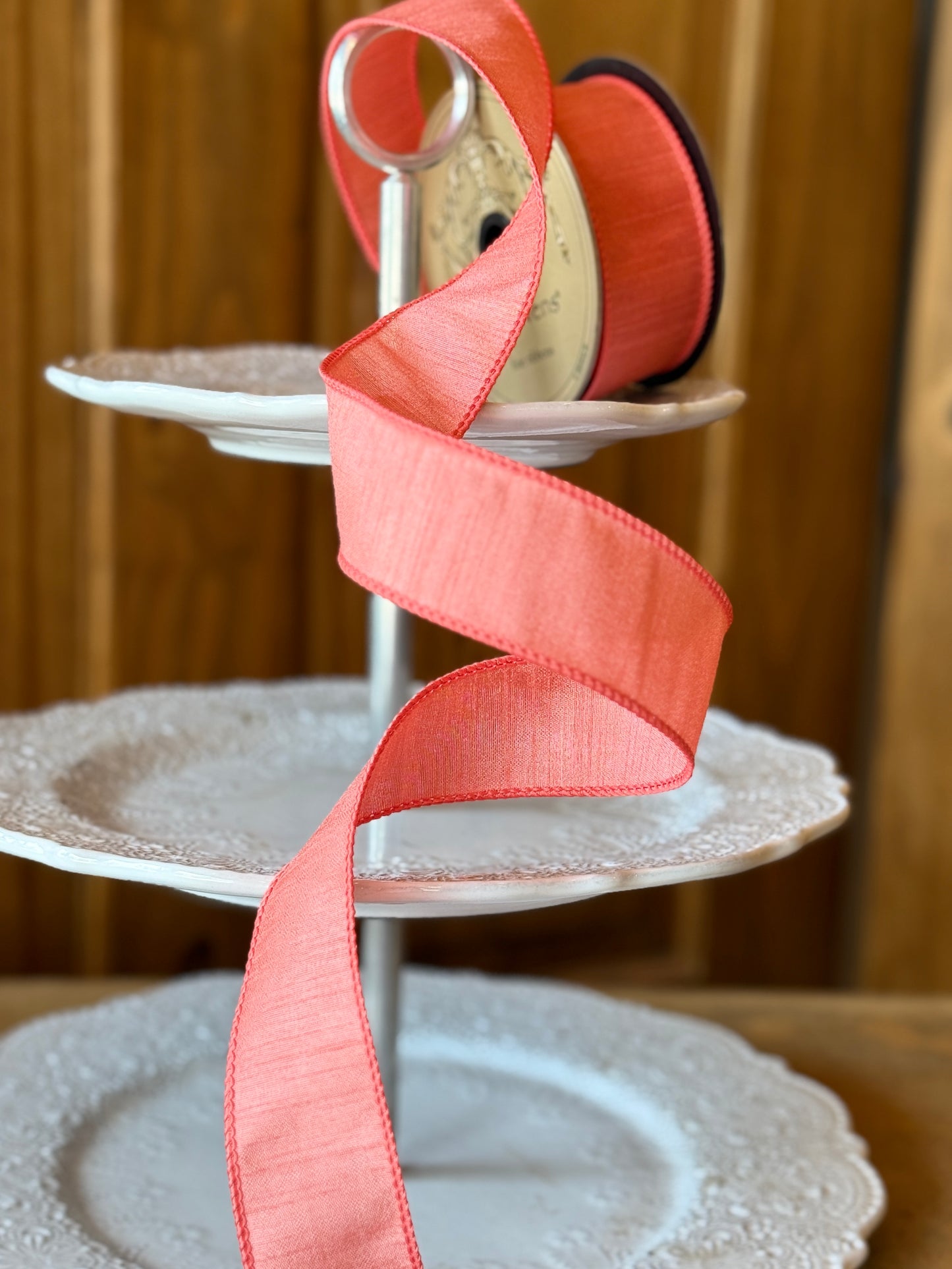 1.5" wide, faux dupion, coral