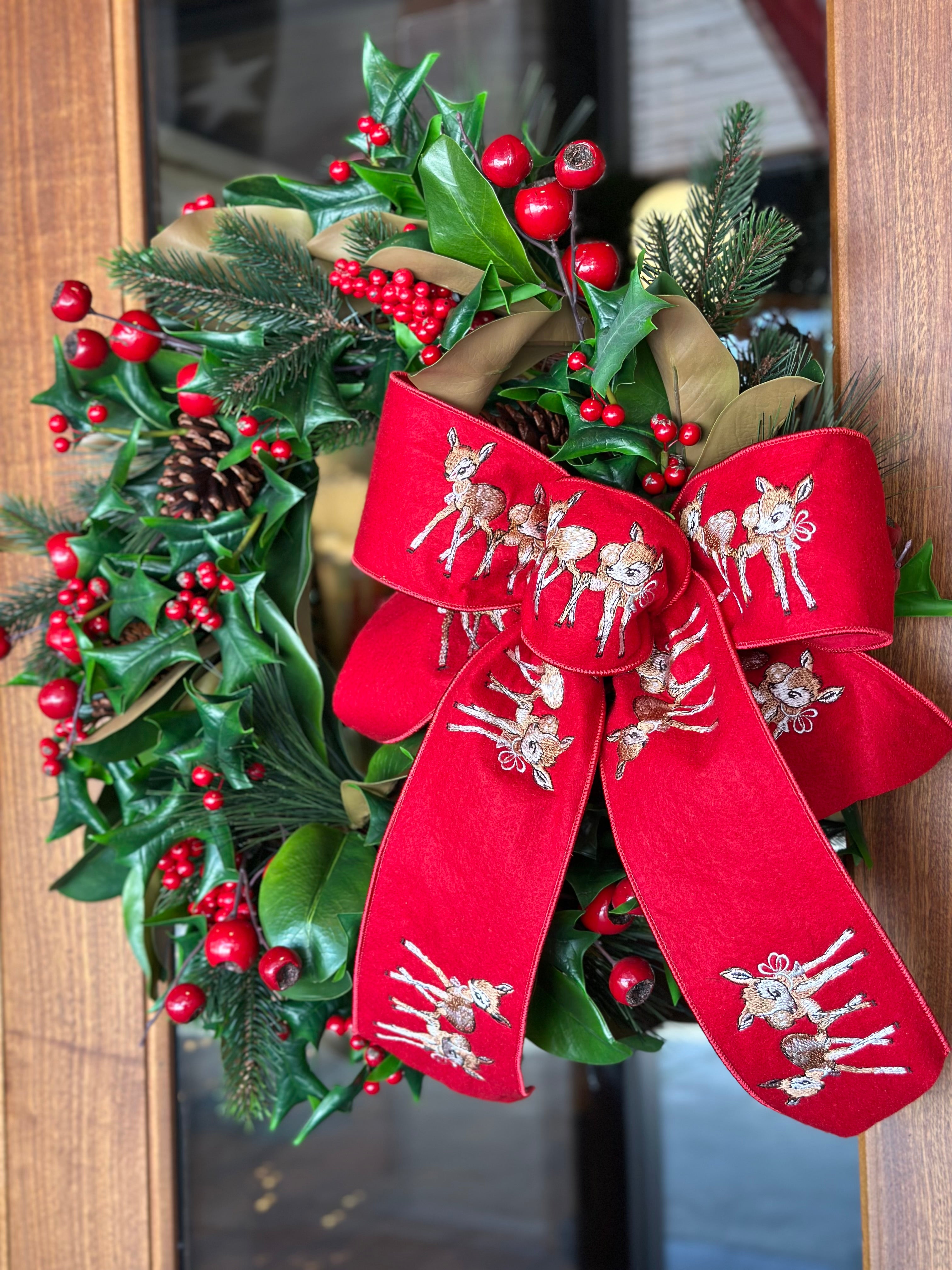 Doe and Holly Wreath with Bow