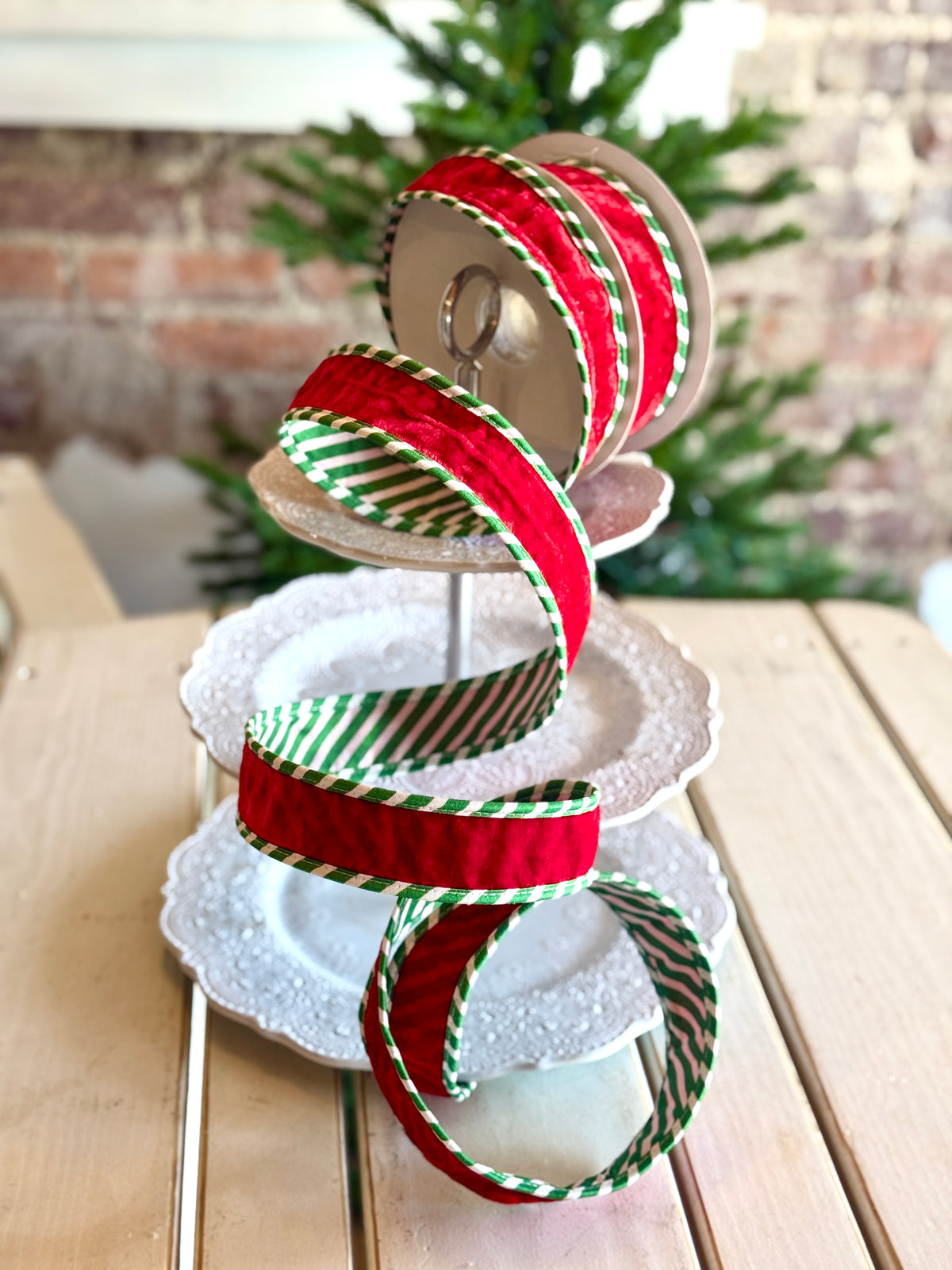 1.5" VELVET PEPPERMINT EDGE RIBBON, SOLD BY THE YARD