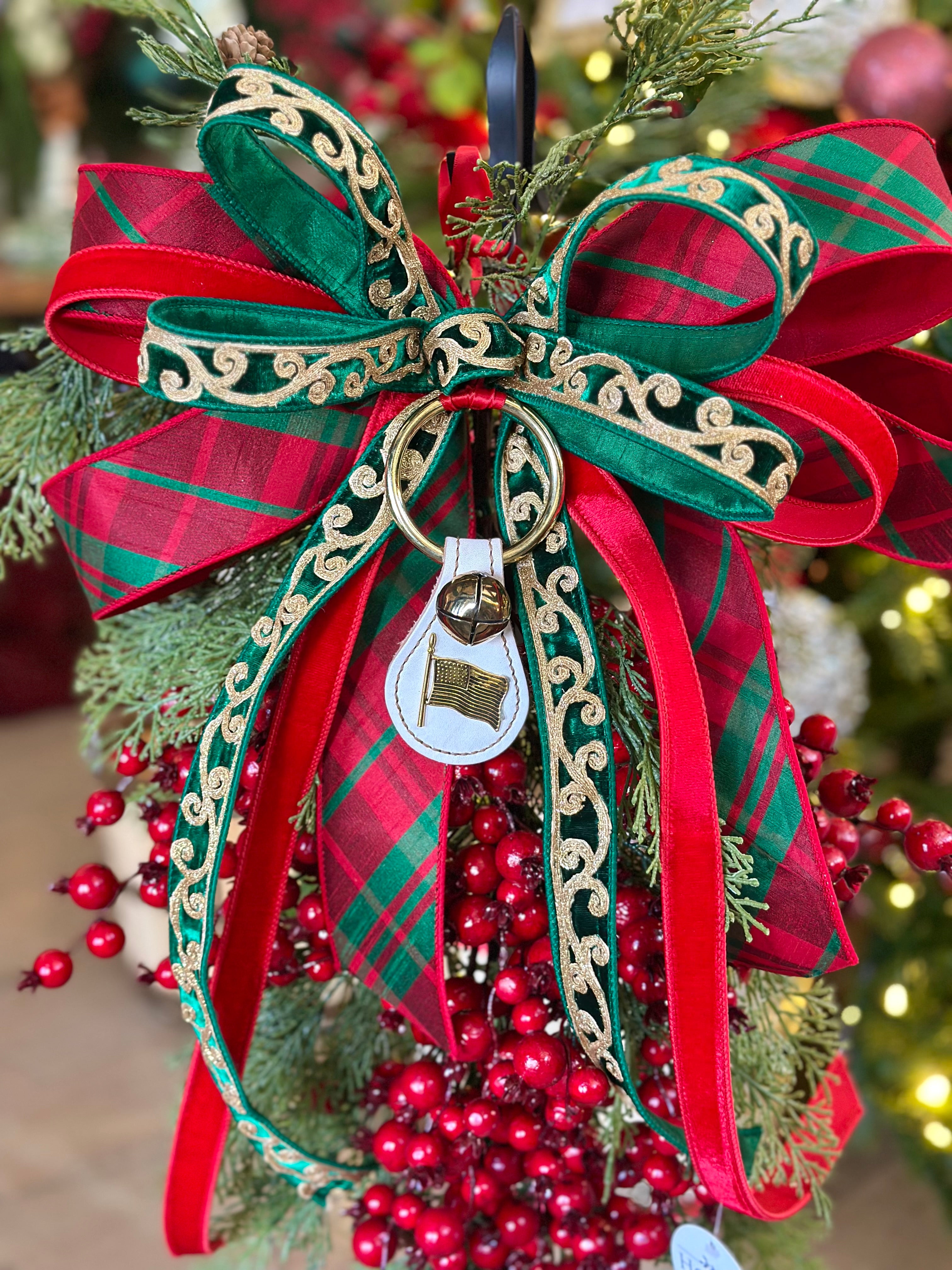 Gold Trim and Flag Brass Bell Swag