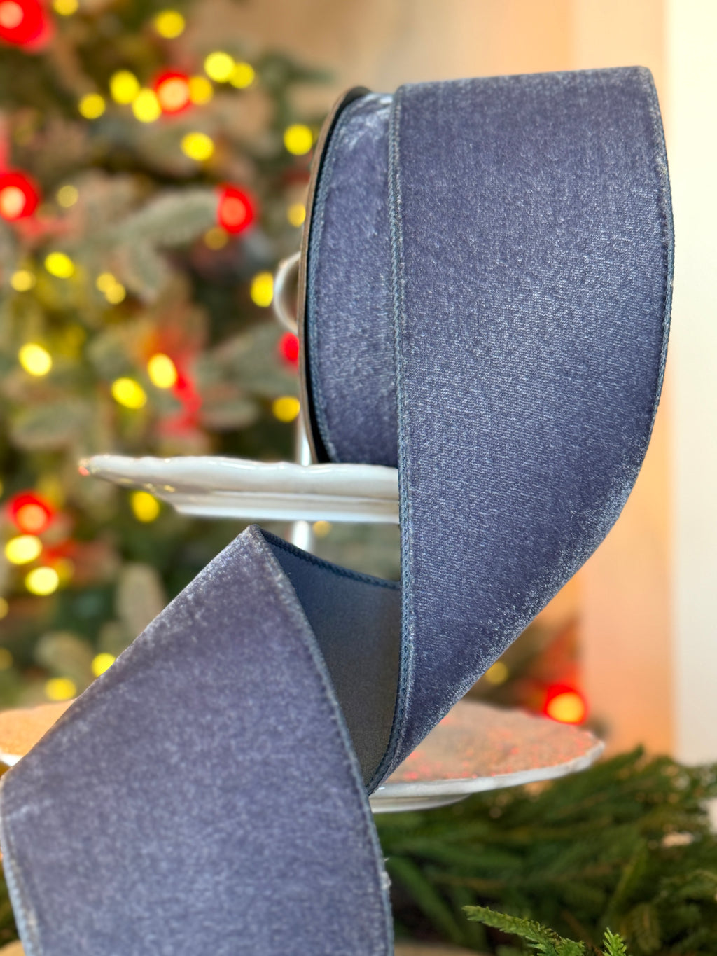 4" Lush Velvet Dusty Blue Dupion Back, Dusty Blue