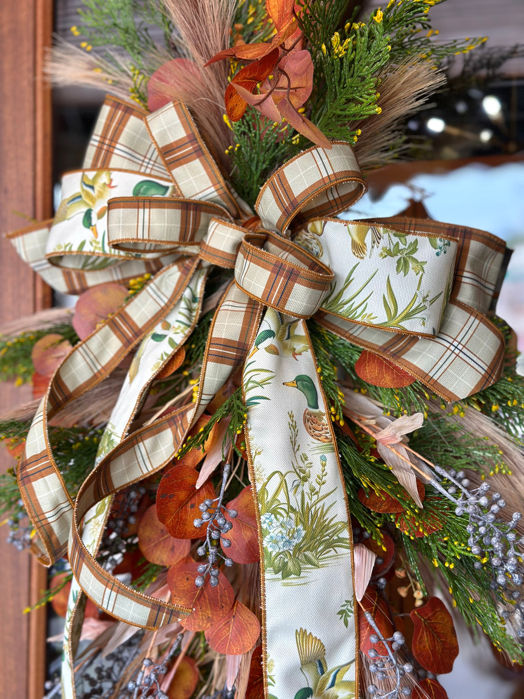 Fall Swag with Mallard & Plaid HIF Original Ribbon