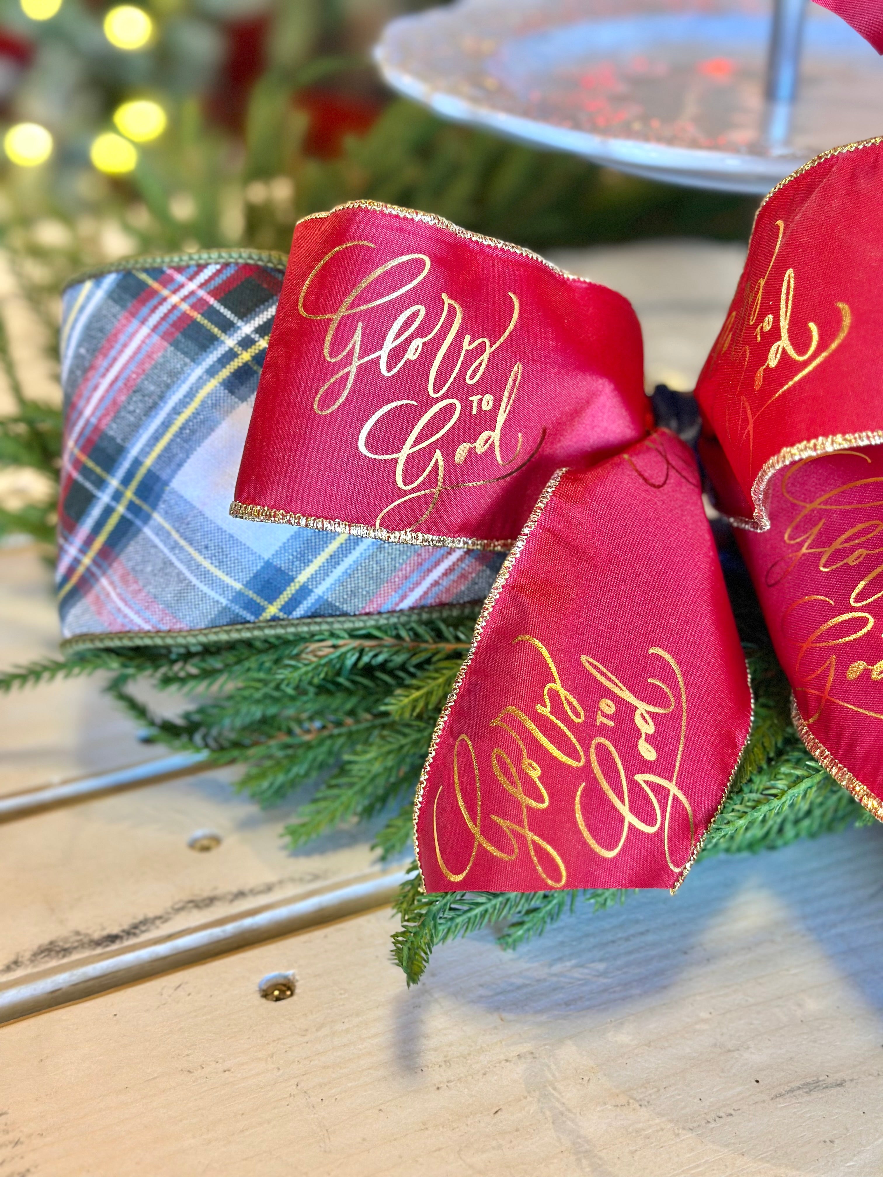 “Glory to God” with Green Plaid Accent Bow