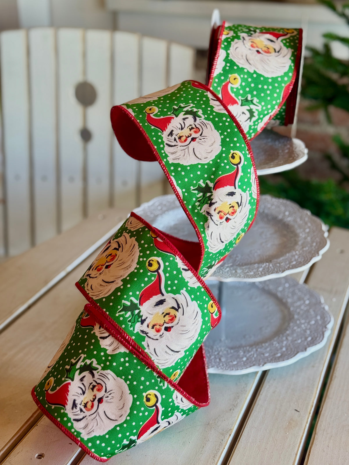 4" SANTA FACE/POLKA DOT RIBBON -SOLD BY THE YARD