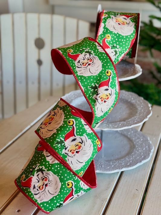 4" SANTA FACE/POLKA DOT RIBBON -SOLD BY THE YARD