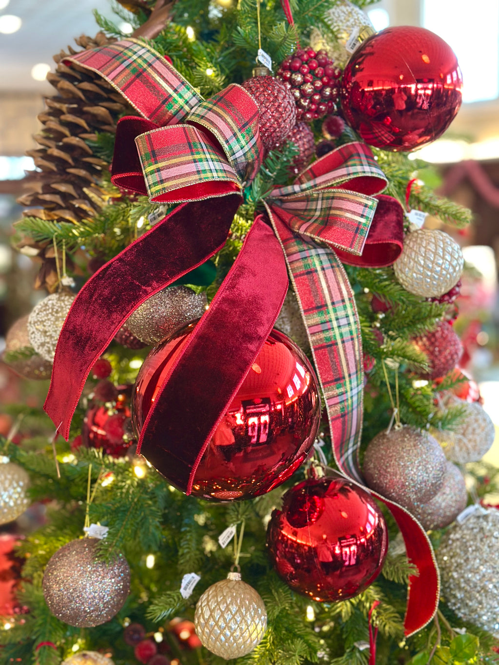 Plaid and Red Velvet Tree Bow