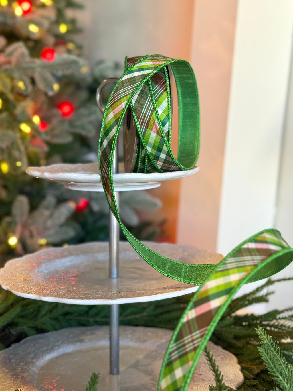 1" Dupion Bias Cut Plaid, Shades of Green