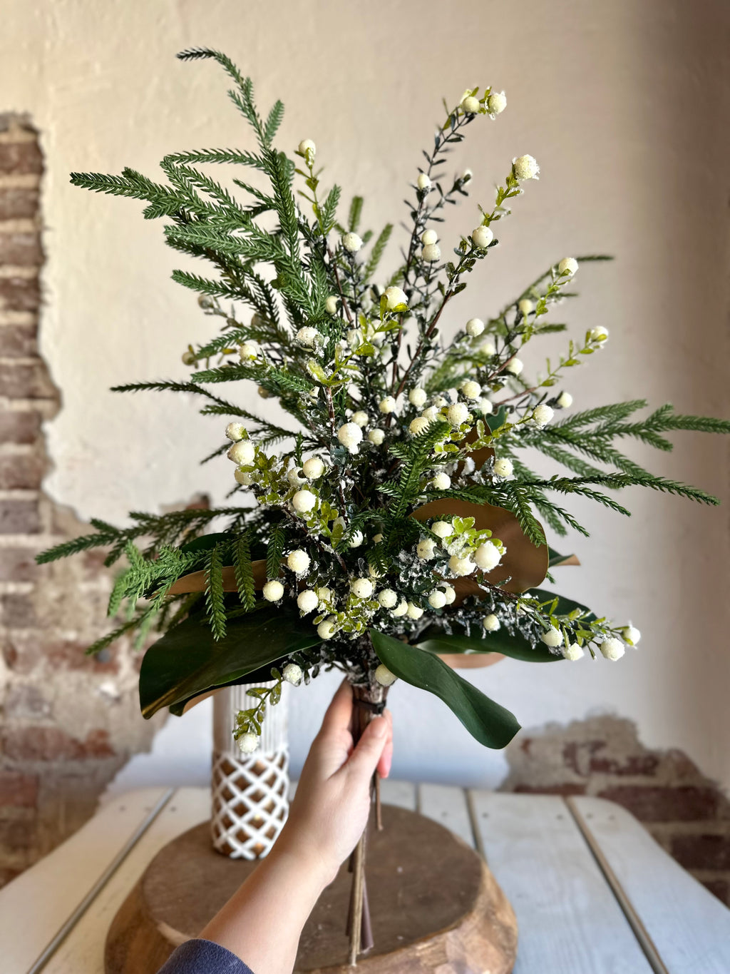 Frosted Berries and Pine Arrangement