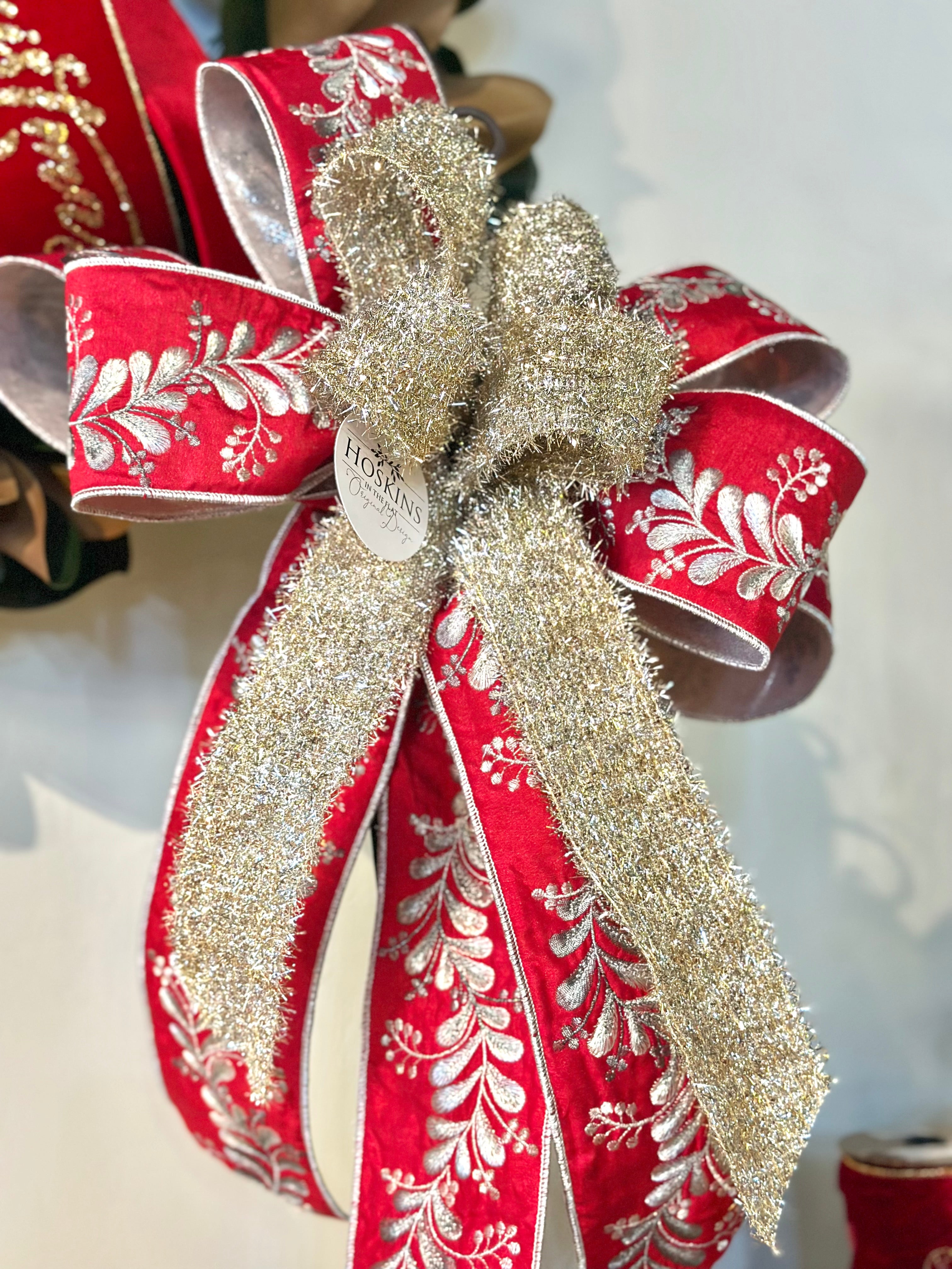 Silver Pewter Embroidery Mistletoe Tree Bow