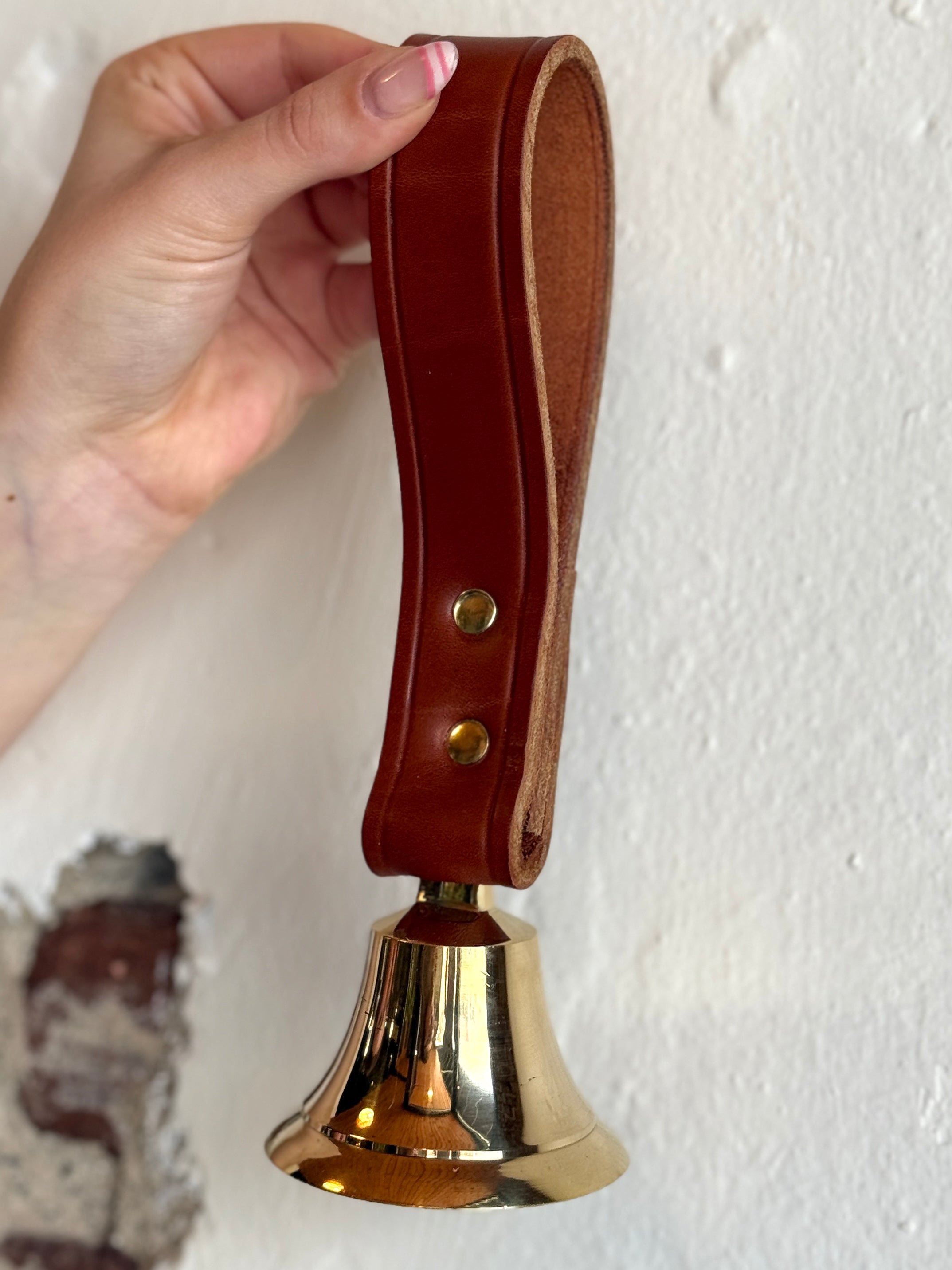 Belsnickel - Single Solid Brass Lancaster Bell on a Chestnut Leather Handle Strap