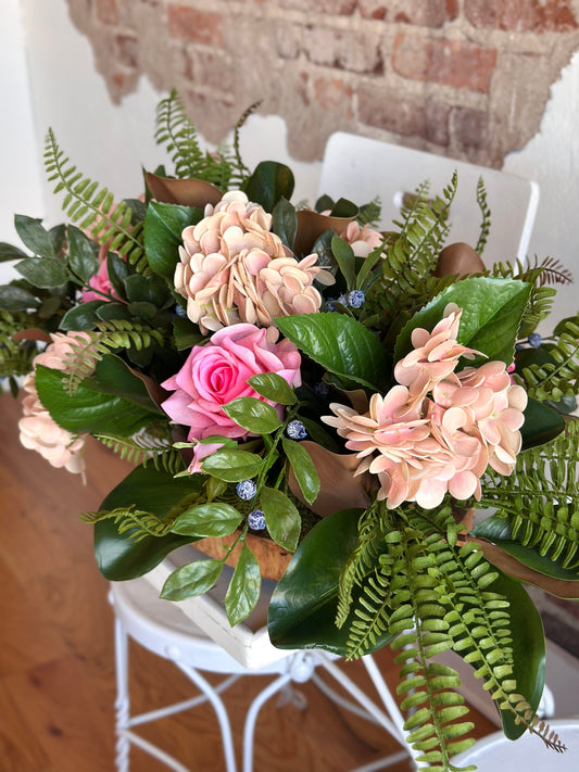 Blush Hydrangea Rose & Berries Centerpiece