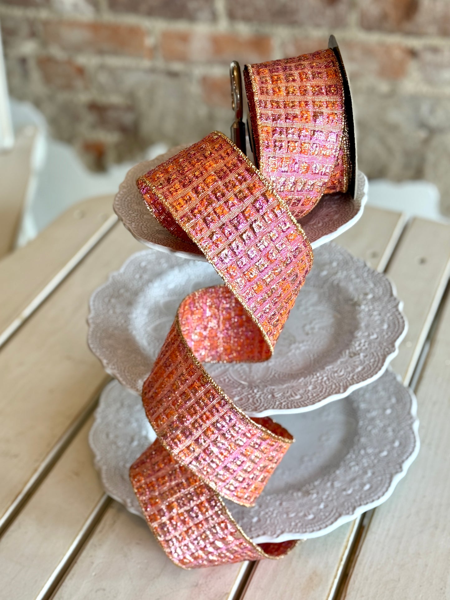 2.5" metallic jacquard squares, hot pink orange