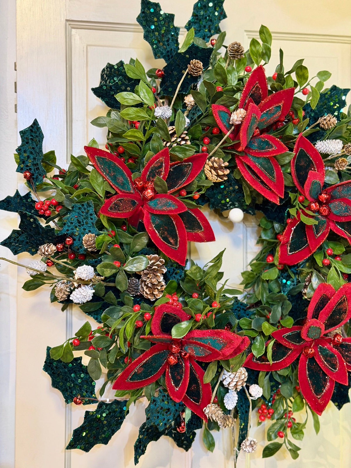 Glitter Poinsettia & Sequined Holly Wreath