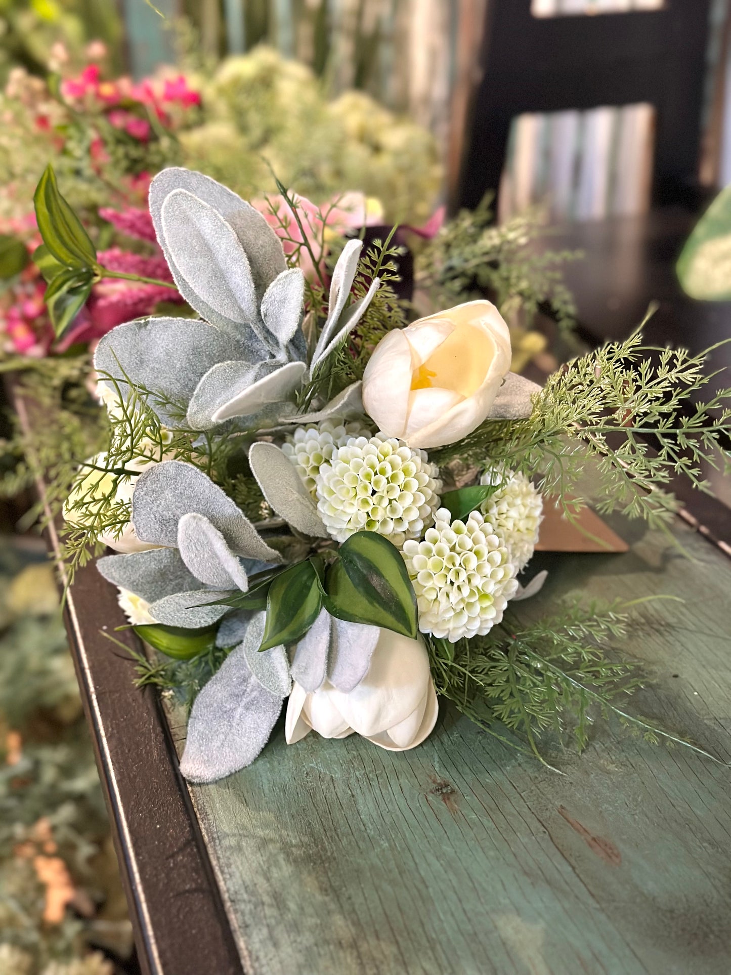 Tulip Lambs Ear and Fern Bouquet