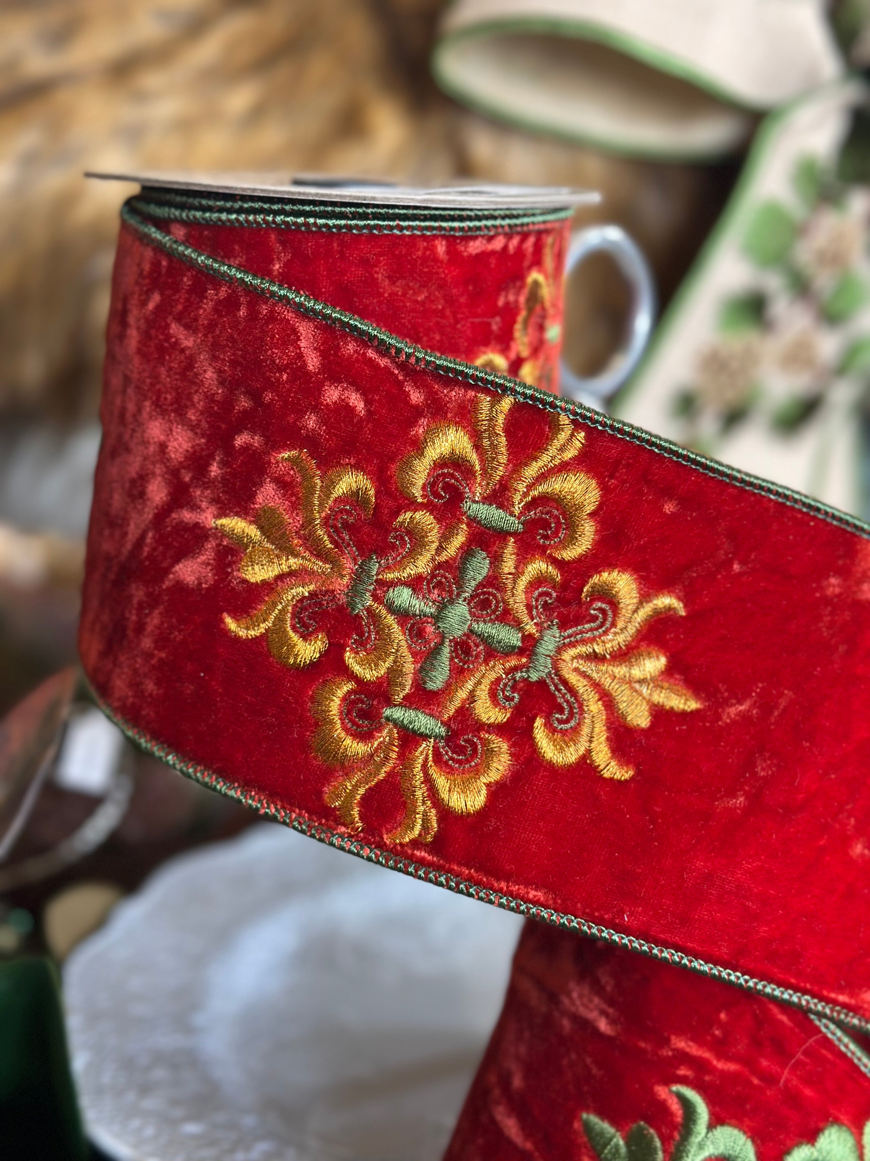 4"x5yds Velvet Cross Medallion, Persimmon