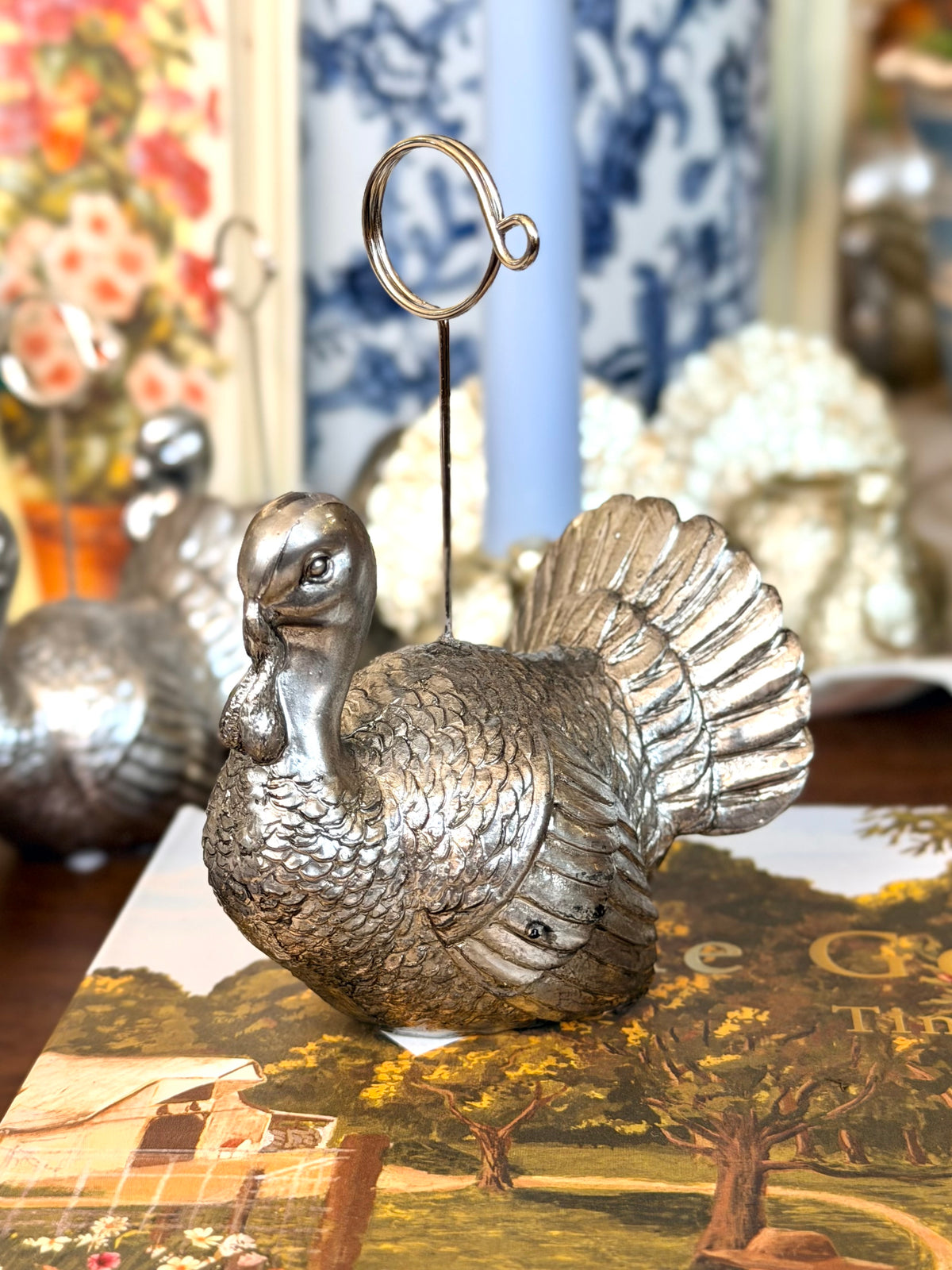 4" Silver Turkey Card Holders
