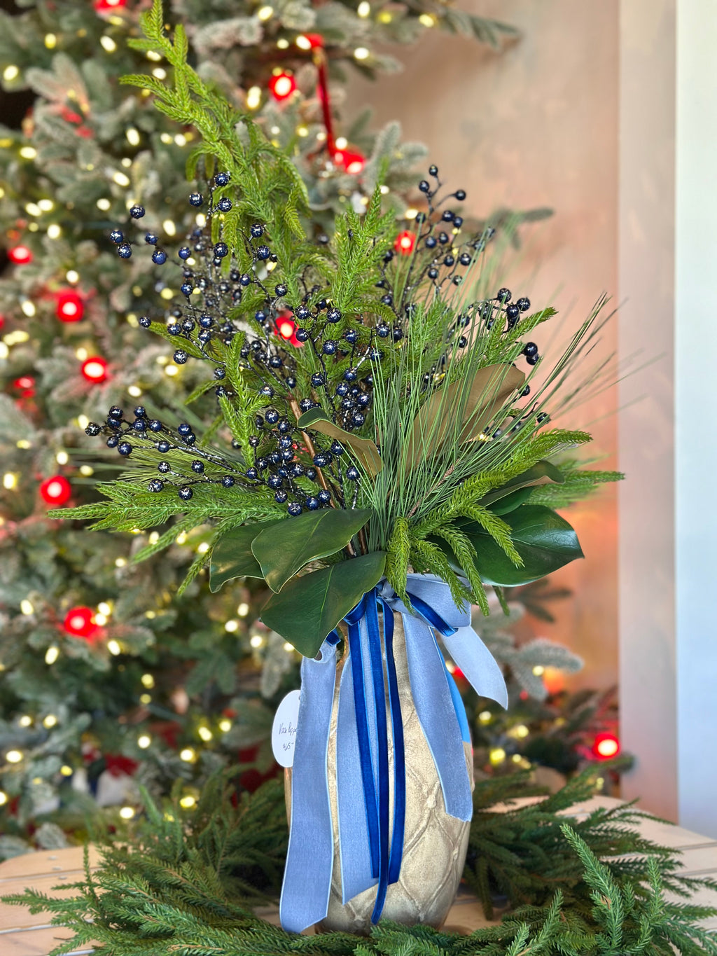 Glitter Blueberry Vase Popper with a Blue Ribbon