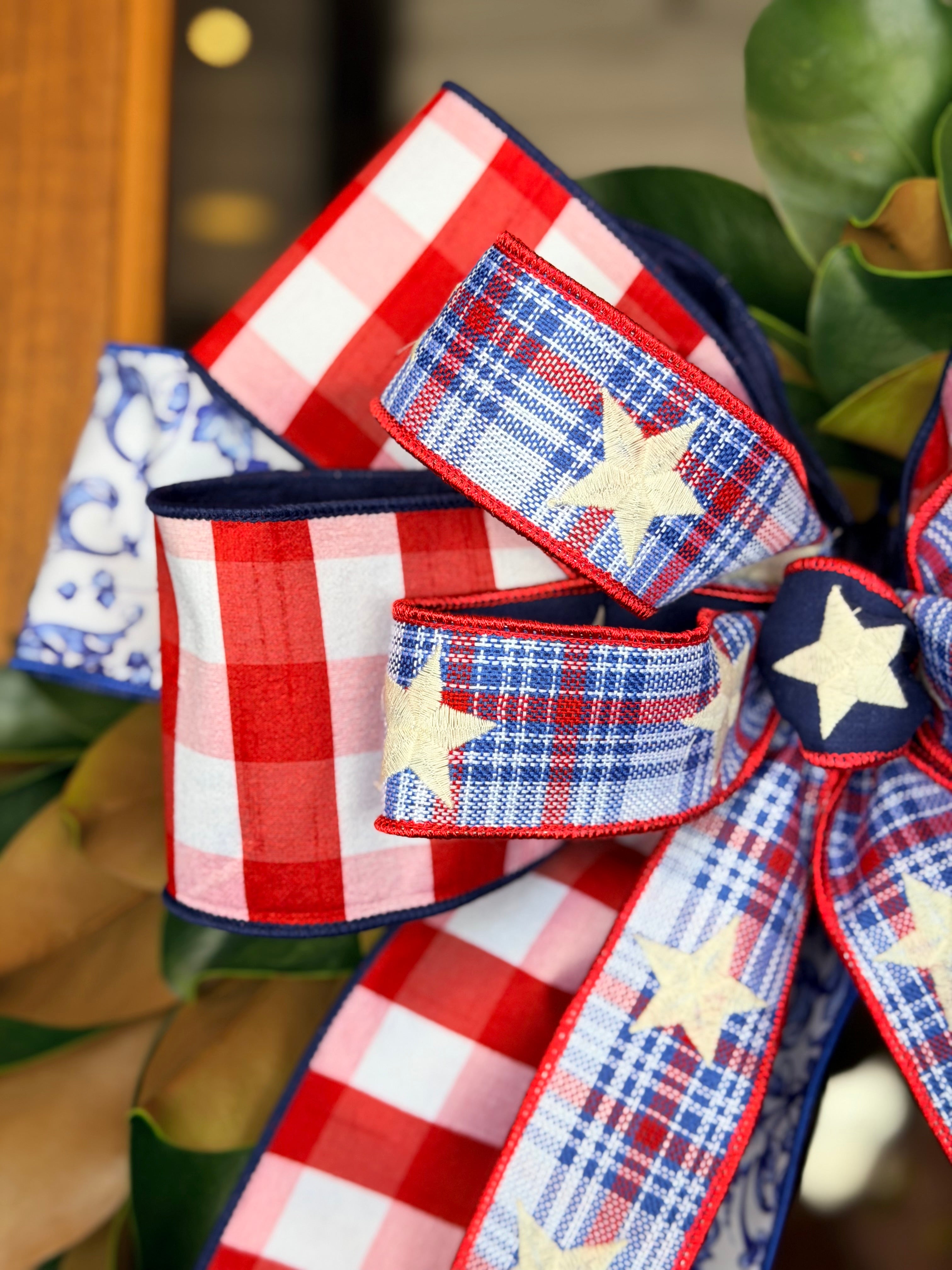 Ivory Stars & Dupion Check Bow