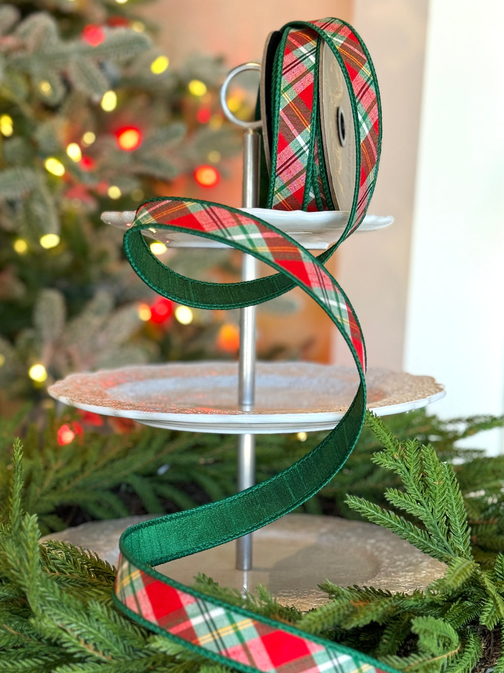 1” Dupion Bias Cut Plaid Ribbon