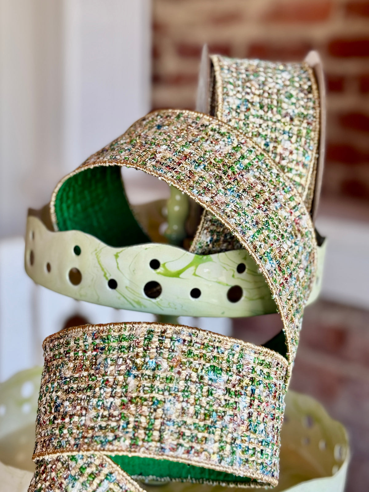 2.5” Tinsel Tweed - Green, SOLD BY THE YARD