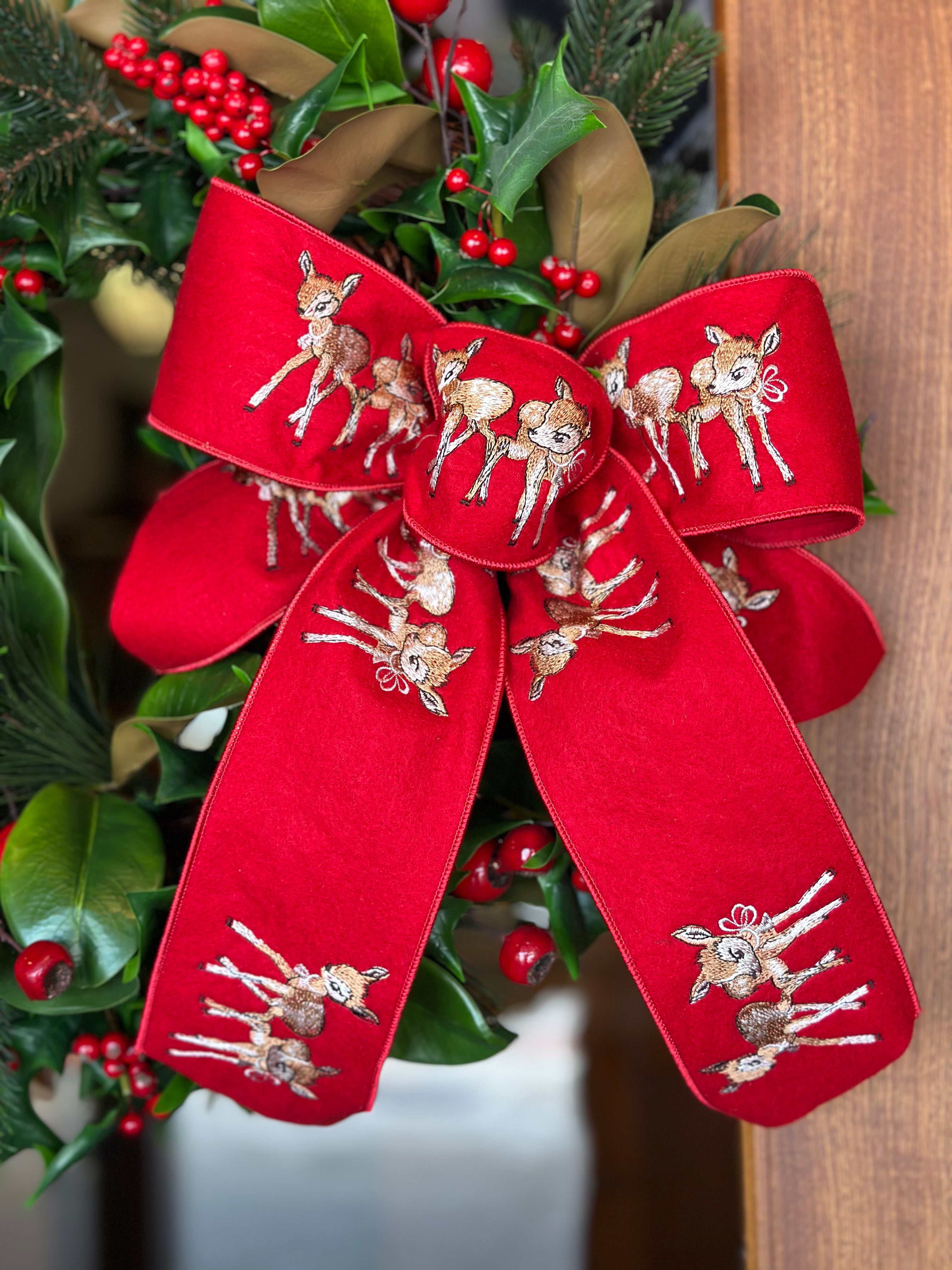 Doe and Holly Wreath with Bow