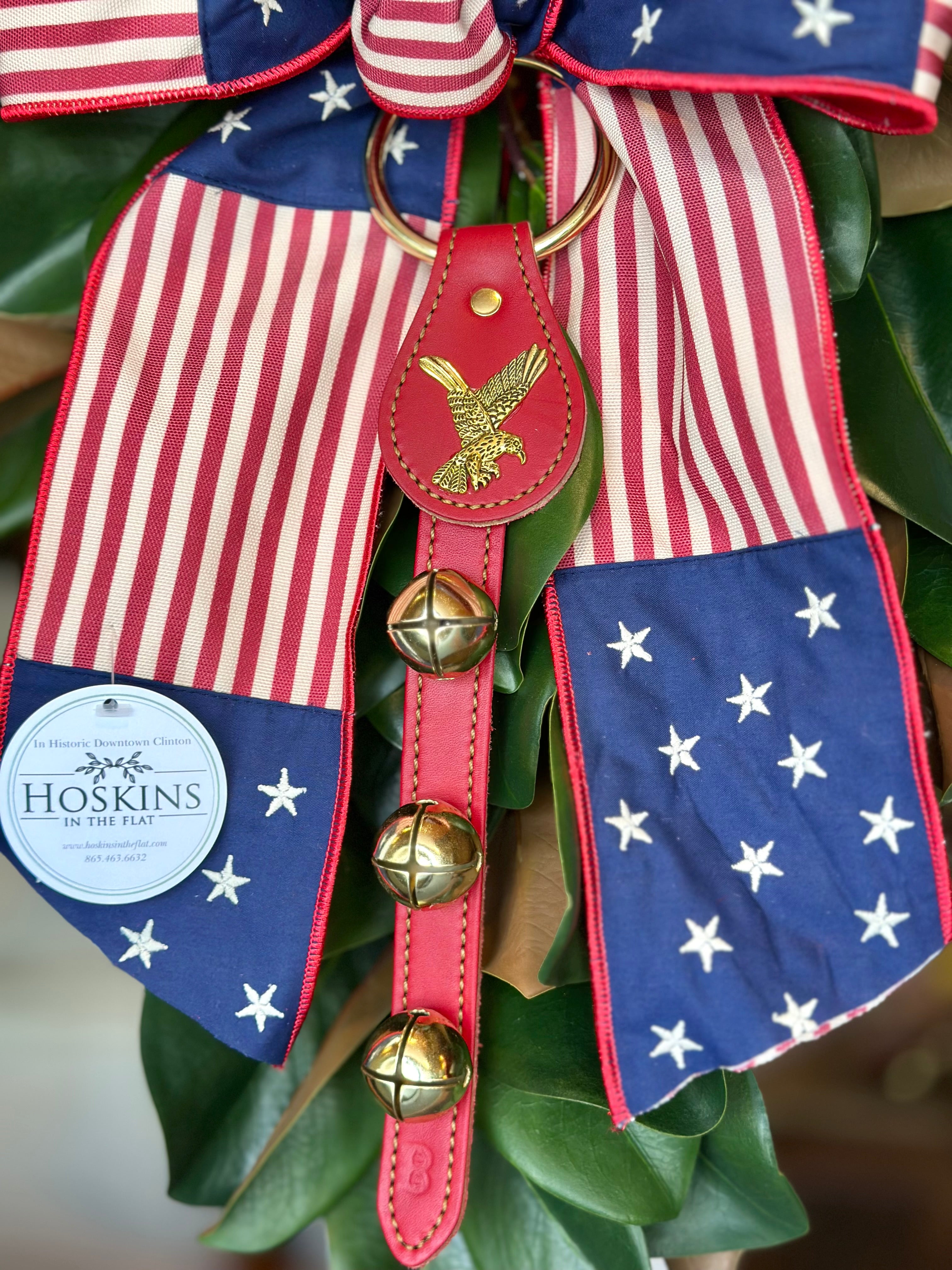Stars & Stripes with Brass Bells Mini Magnolia Swag- Red