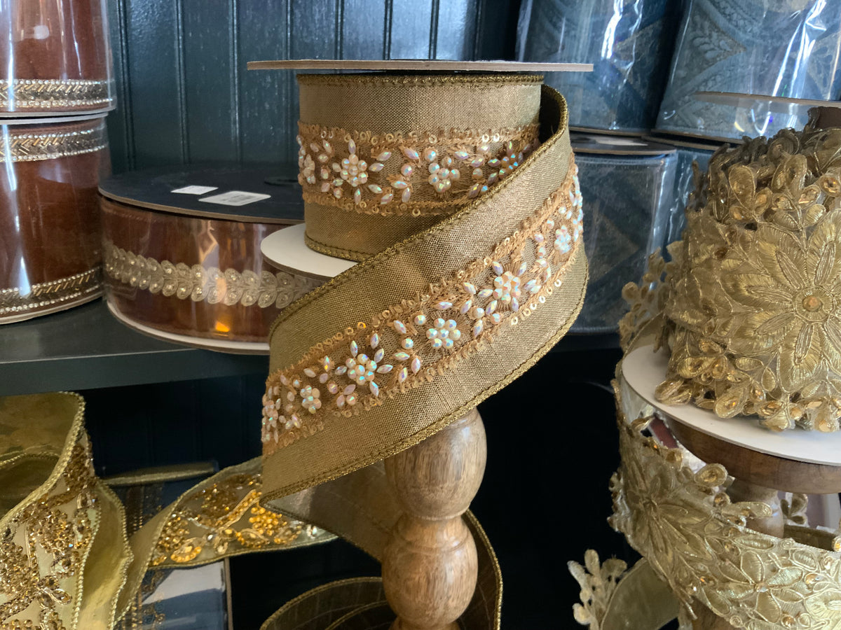2.5" ANTIQUE LACE CAPPUCCINO RIBBON- SOLD BY THE YARD