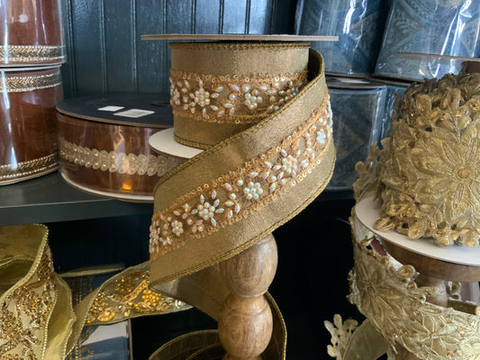 2.5" ANTIQUE LACE CAPPUCCINO RIBBON- SOLD BY THE YARD